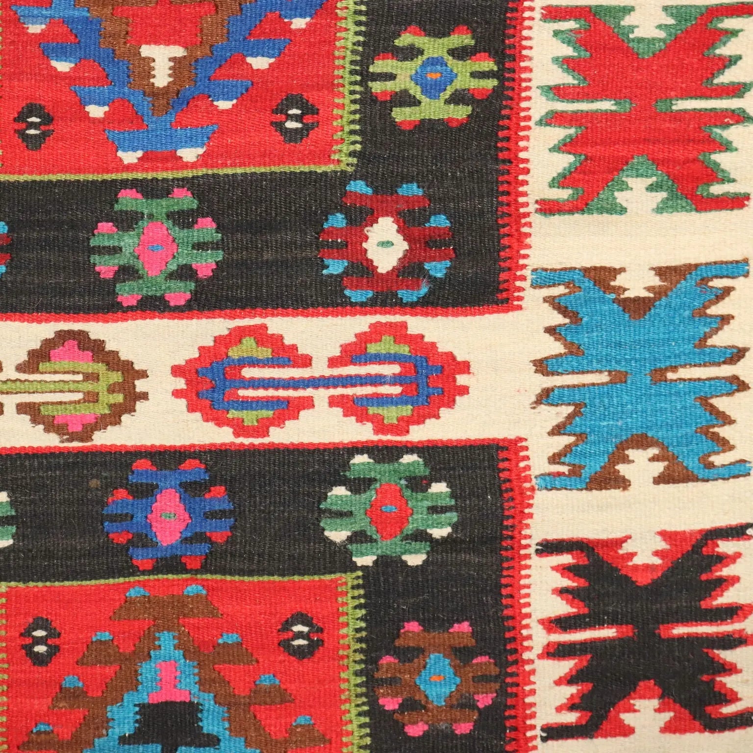 Antique Kilim Carpet Wool Thin Knot Handmade 90 x 35 In