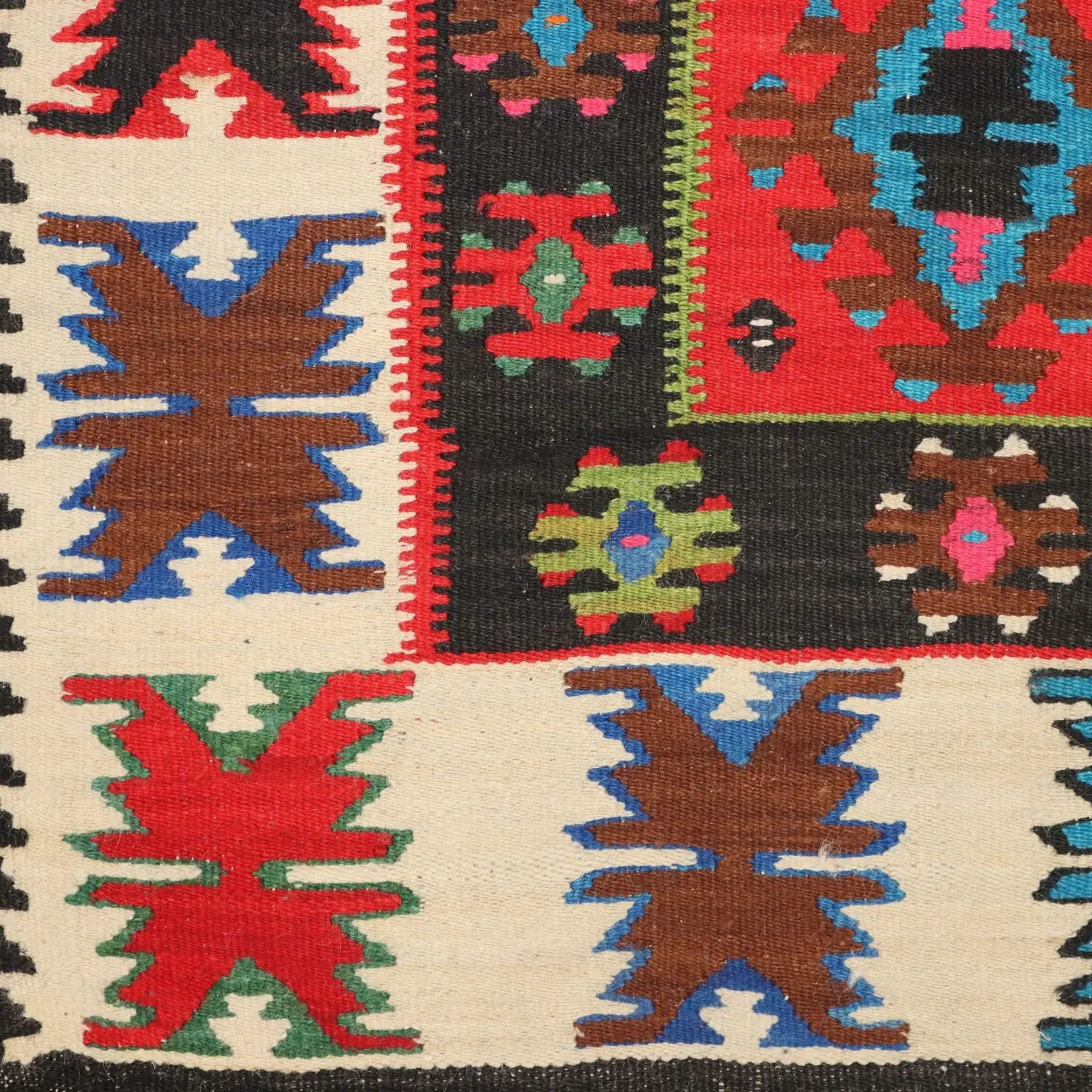 Antique Kilim Carpet Wool Thin Knot Handmade 90 x 35 In