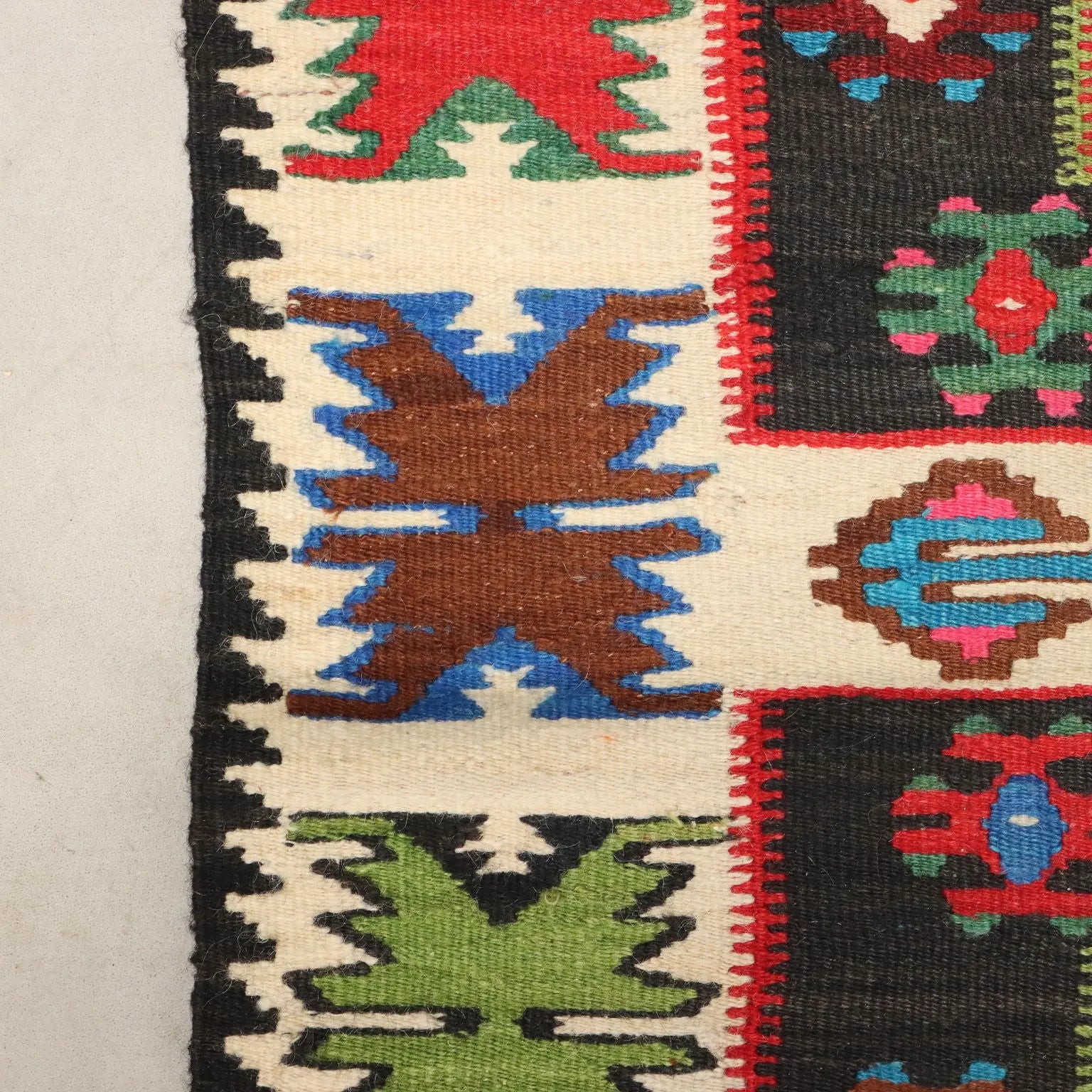 Antique Kilim Carpet Wool Thin Knot Handmade 90 x 35 In