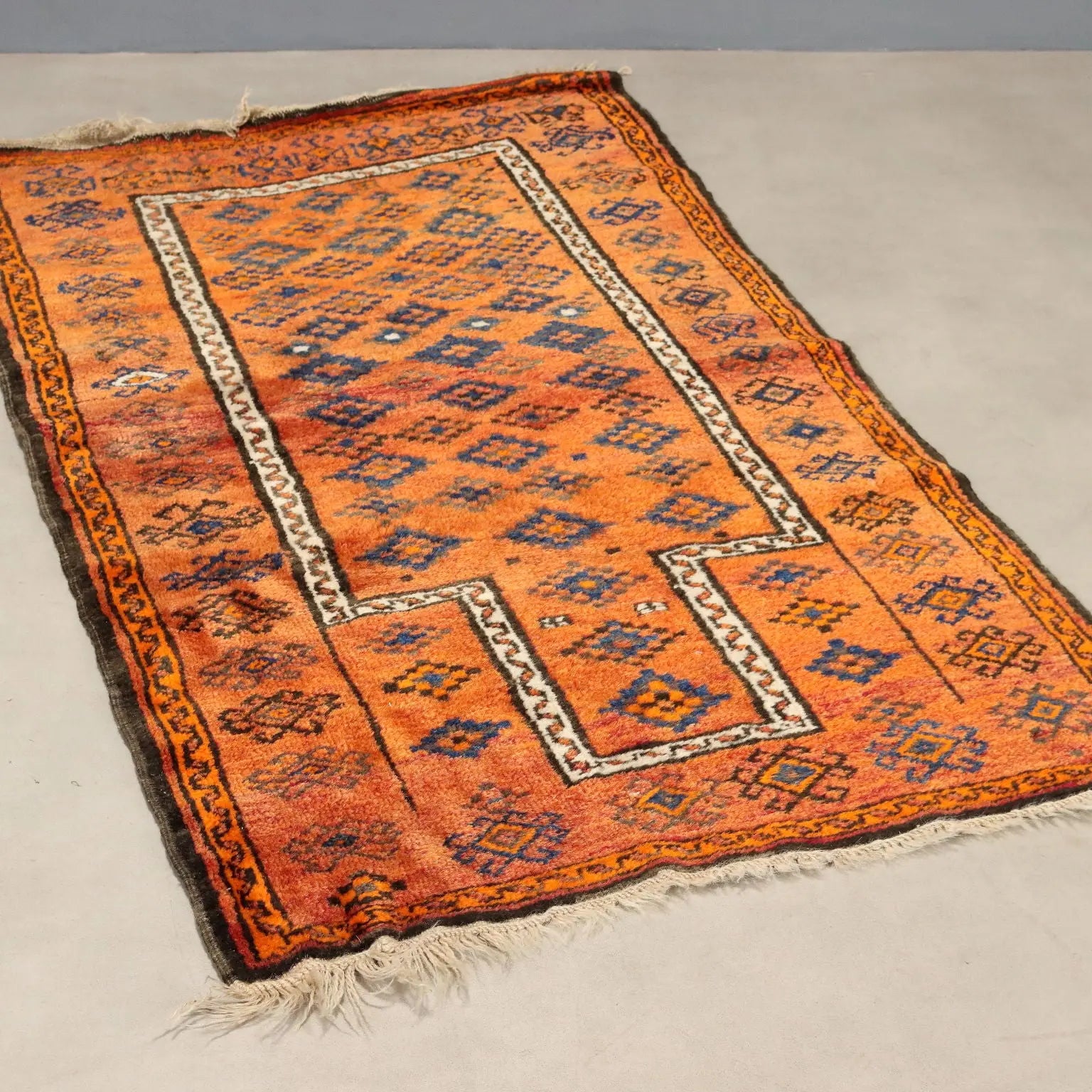 Antique Asian Carpet Wool Thin Knot Handmade 55 x 31 In