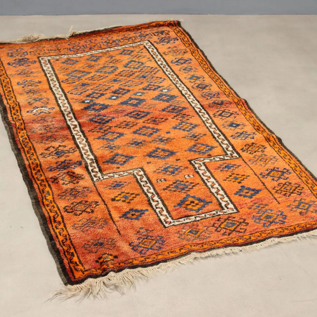 Antique Asian Carpet Wool Thin Knot Handmade 55 x 31 In