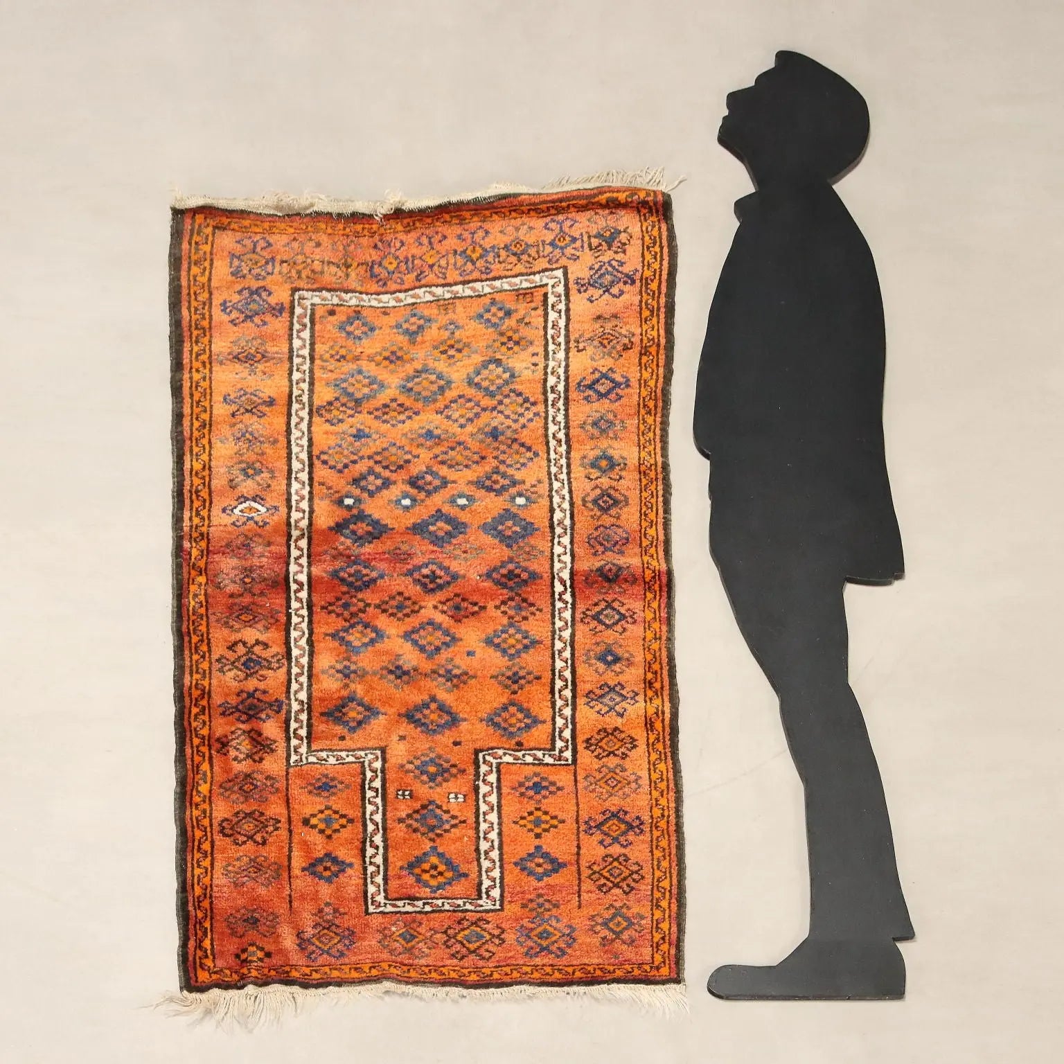 Antique Asian Carpet Wool Thin Knot Handmade 55 x 31 In