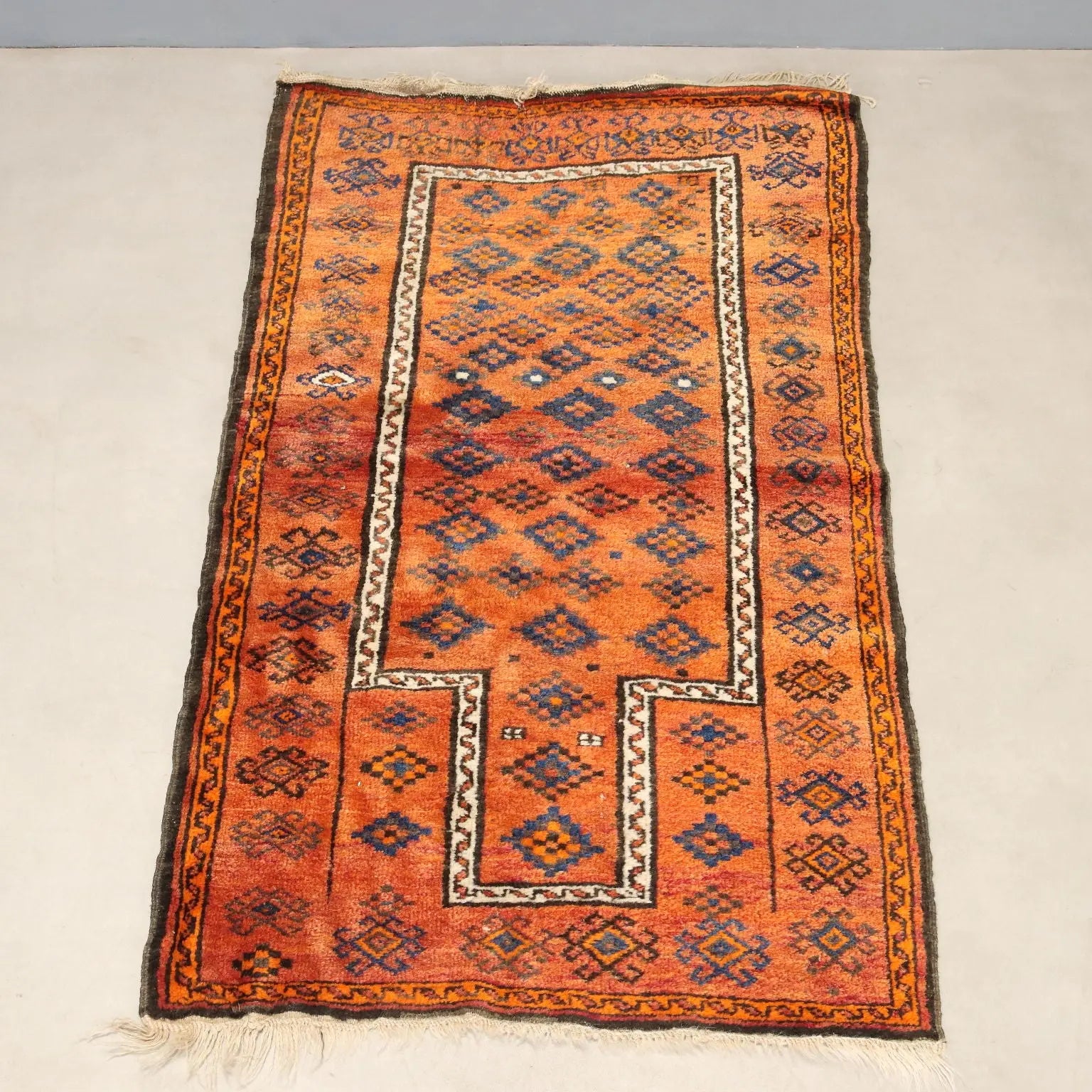 Antique Asian Carpet Wool Thin Knot Handmade 55 x 31 In