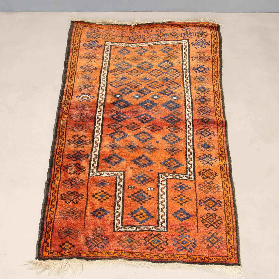 Antique Asian Carpet Wool Thin Knot Handmade 55 x 31 In