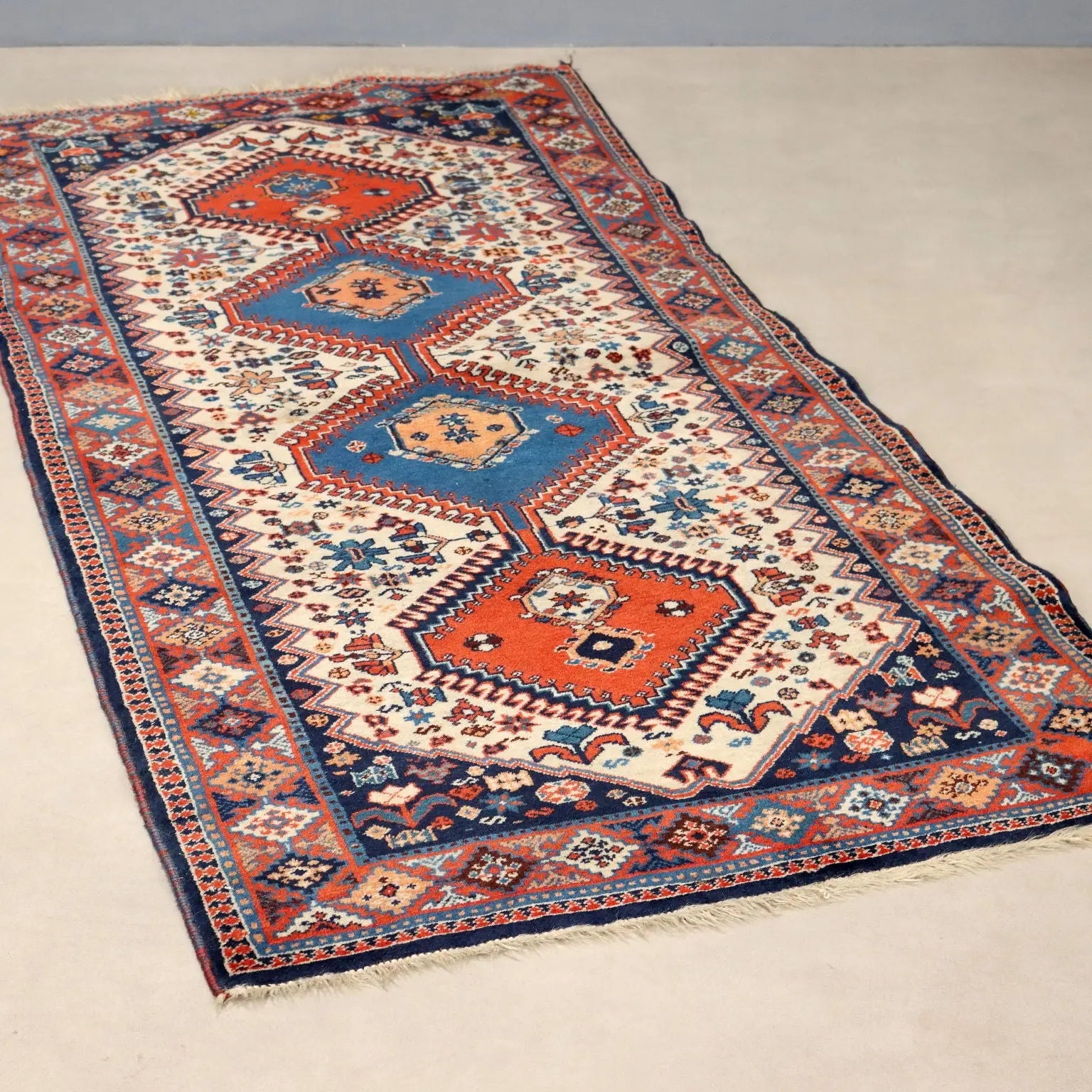 Antique Asian Carpet Wool Thin Knot Handmade 72 x 33 In