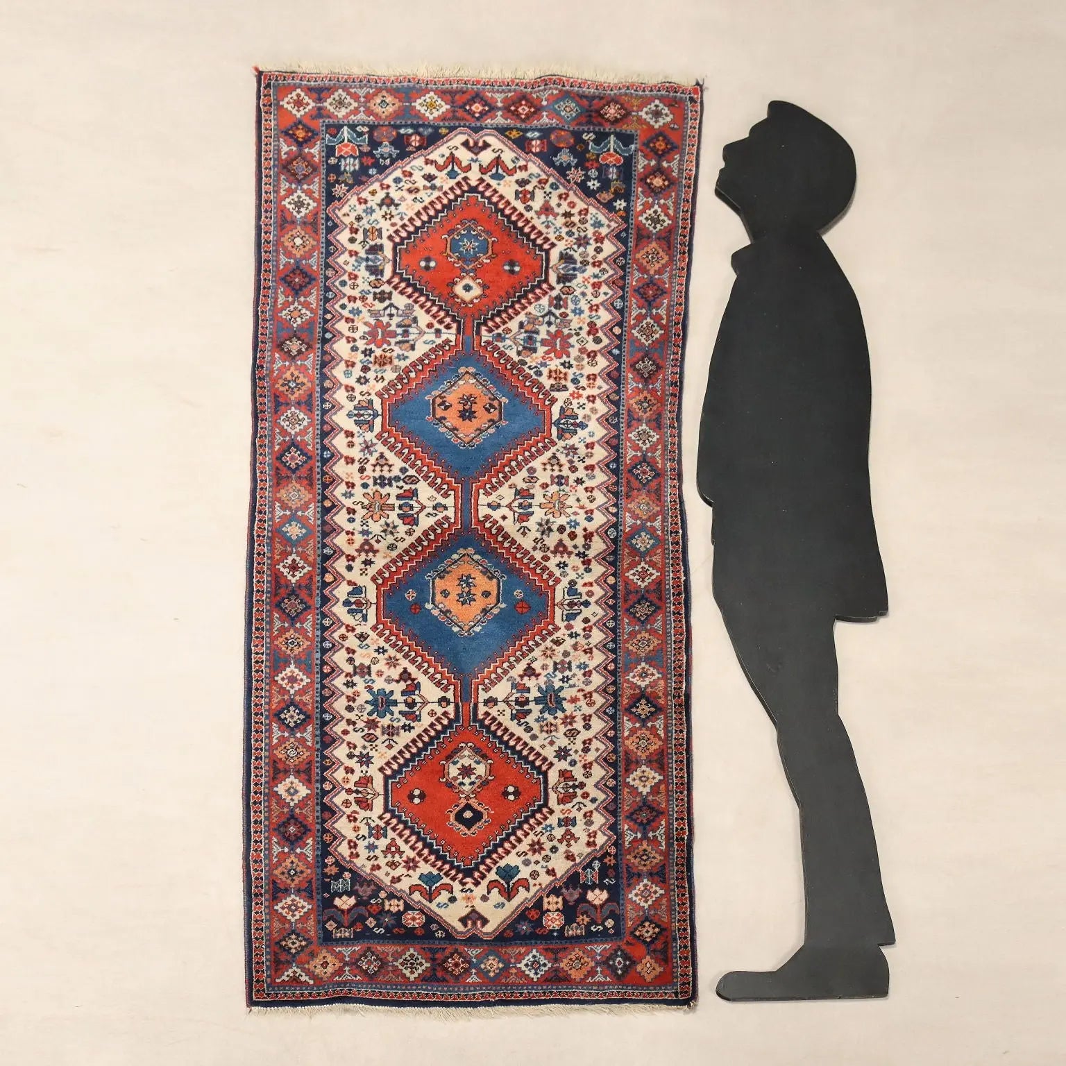 Antique Asian Carpet Wool Thin Knot Handmade 72 x 33 In