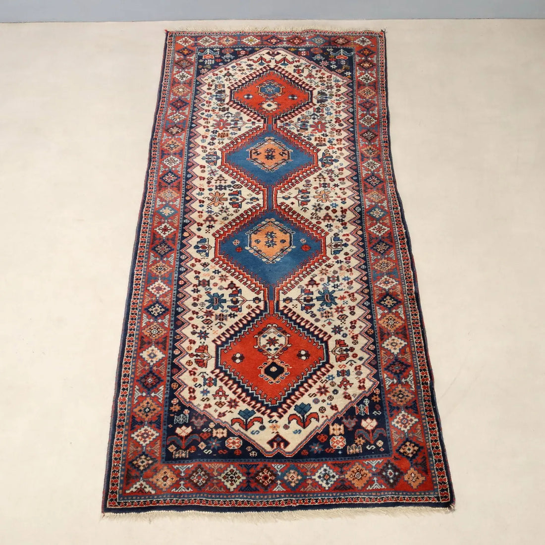 Antique Asian Carpet Wool Thin Knot Handmade 72 x 33 In