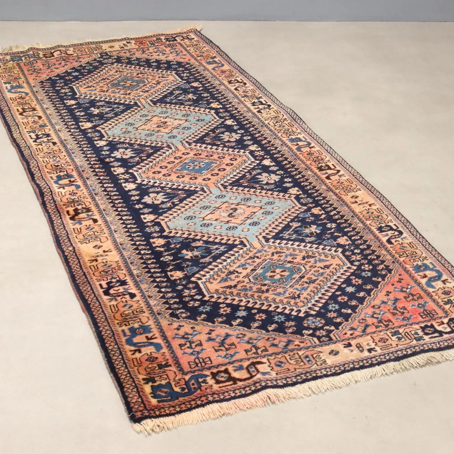 Antique Asian Carpet Wool Heavy Knot Handmade 75 x 34 In