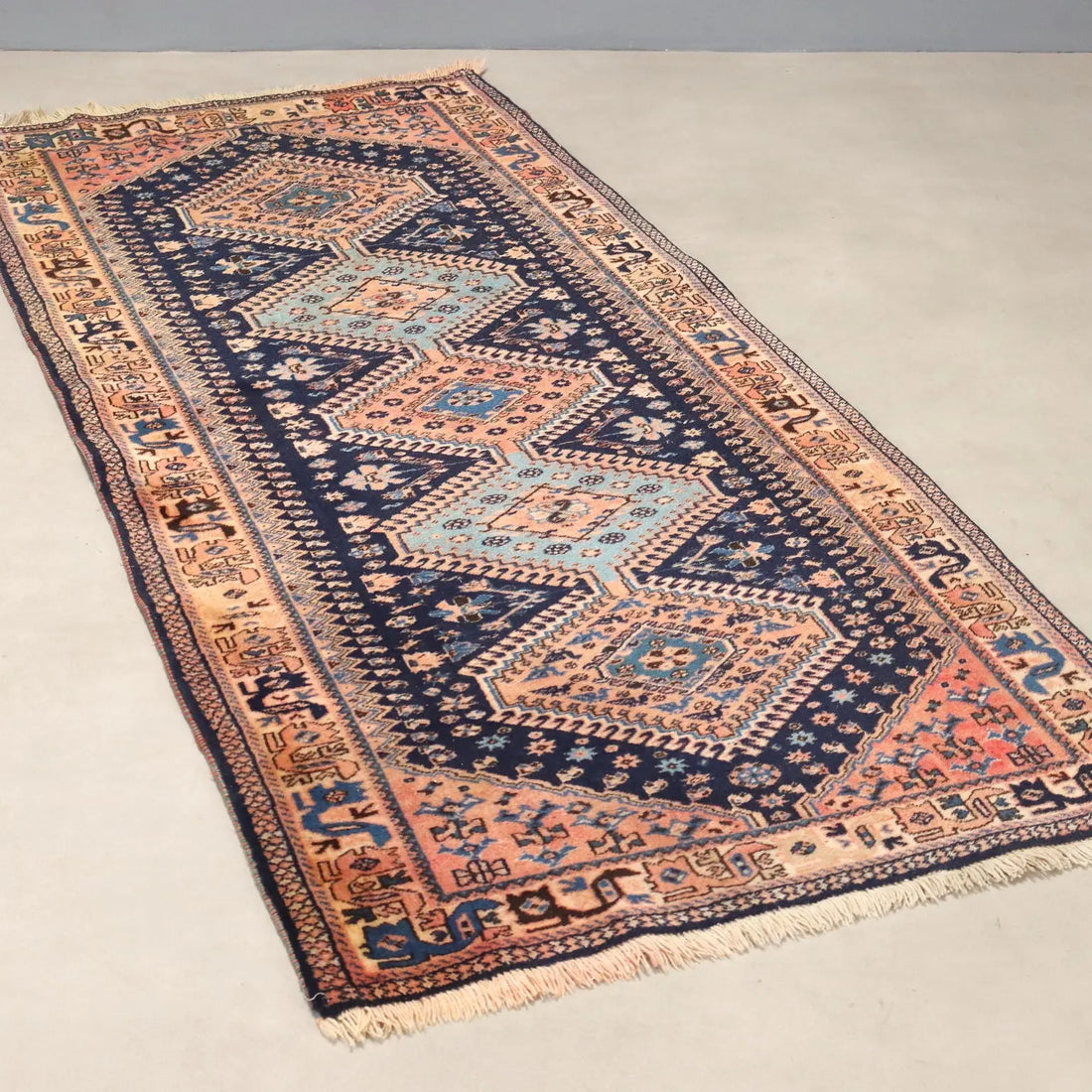Antique Asian Carpet Wool Heavy Knot Handmade 75 x 34 In