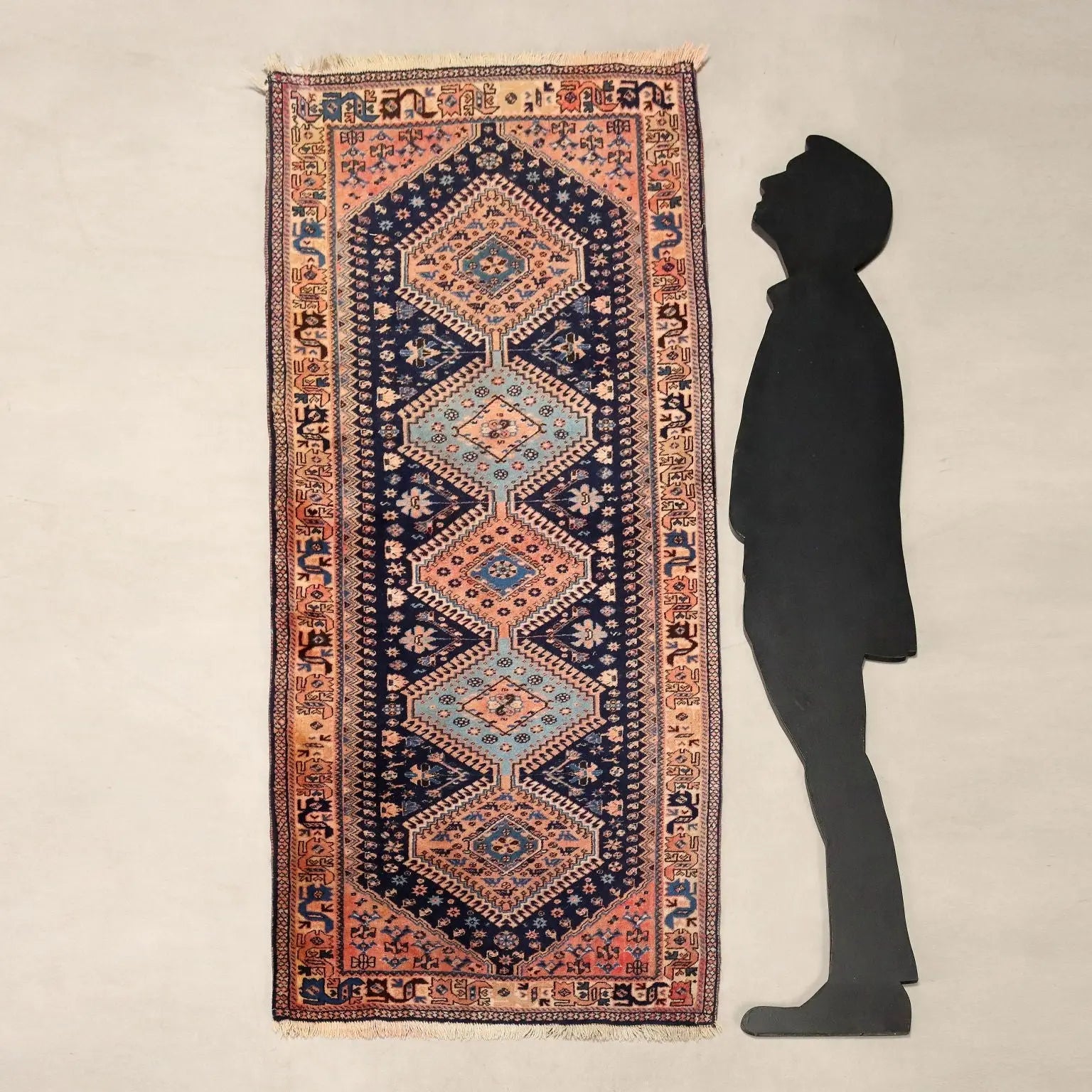 Antique Asian Carpet Wool Heavy Knot Handmade 75 x 34 In
