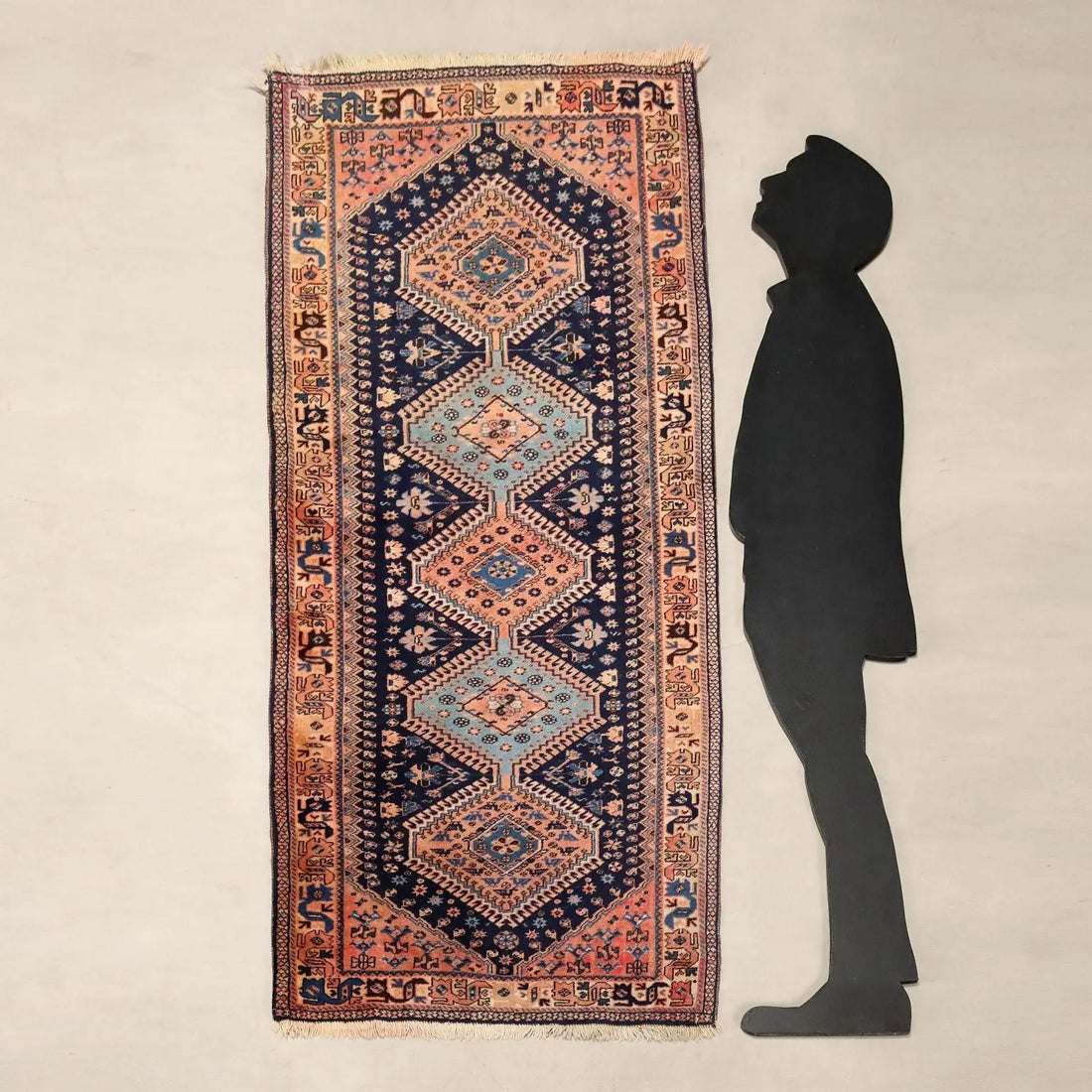 Antique Asian Carpet Wool Heavy Knot Handmade 75 x 34 In