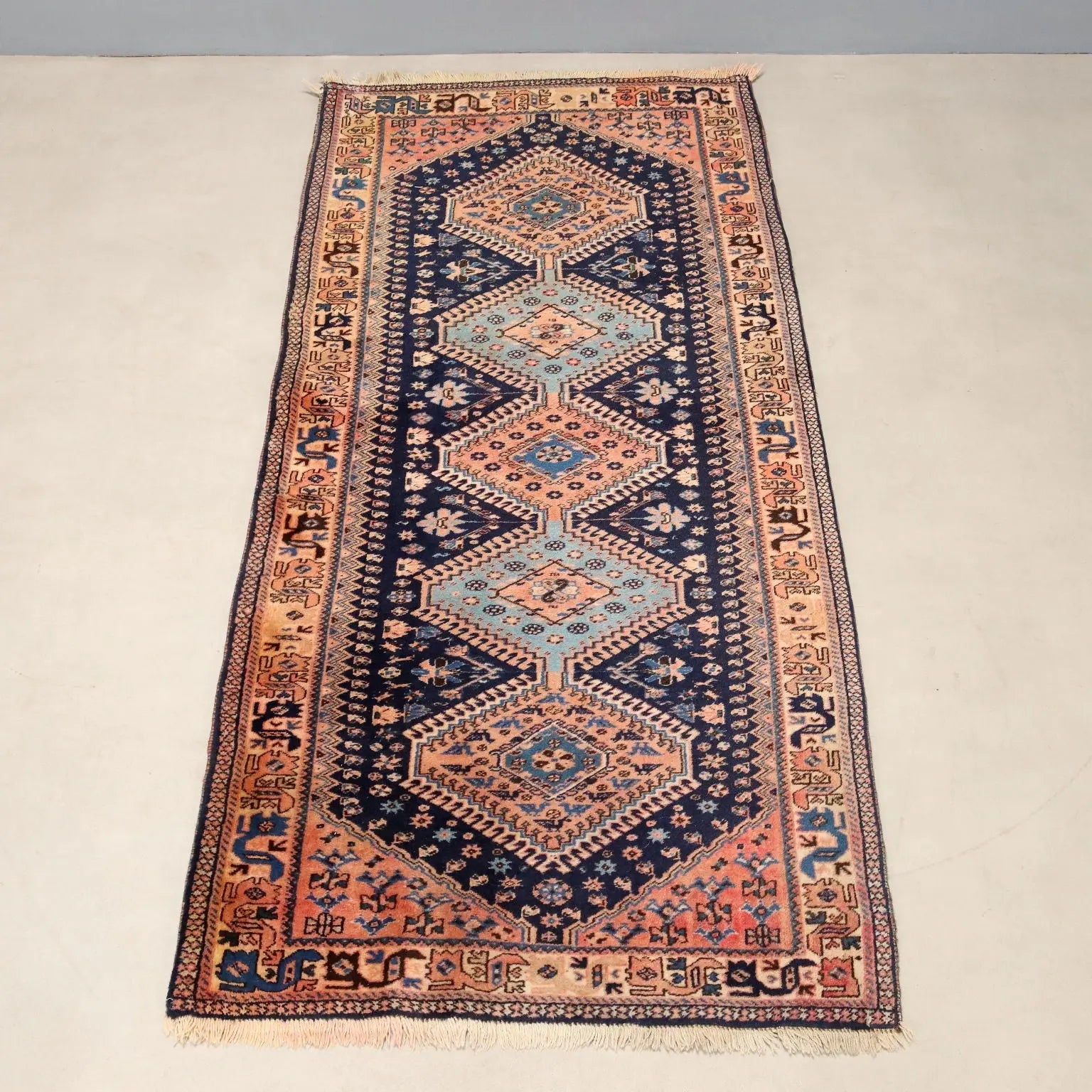 Antique Asian Carpet Wool Heavy Knot Handmade 75 x 34 In