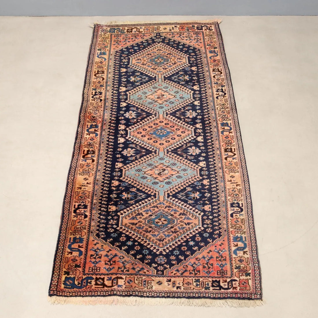 Antique Asian Carpet Wool Heavy Knot Handmade 75 x 34 In