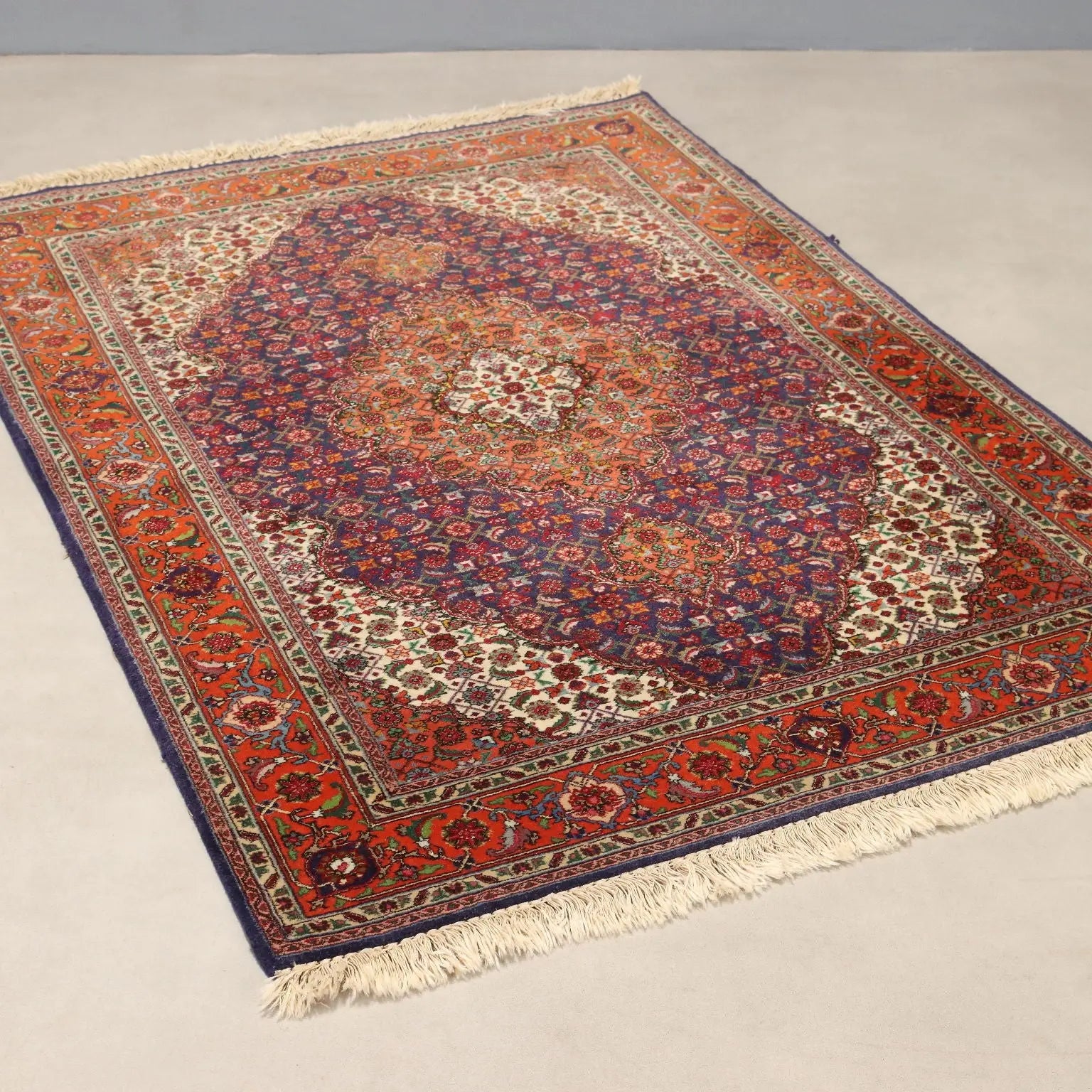 Antique Asian Carpet Cotton Wool Silk Thin Knot 57 x 39 In