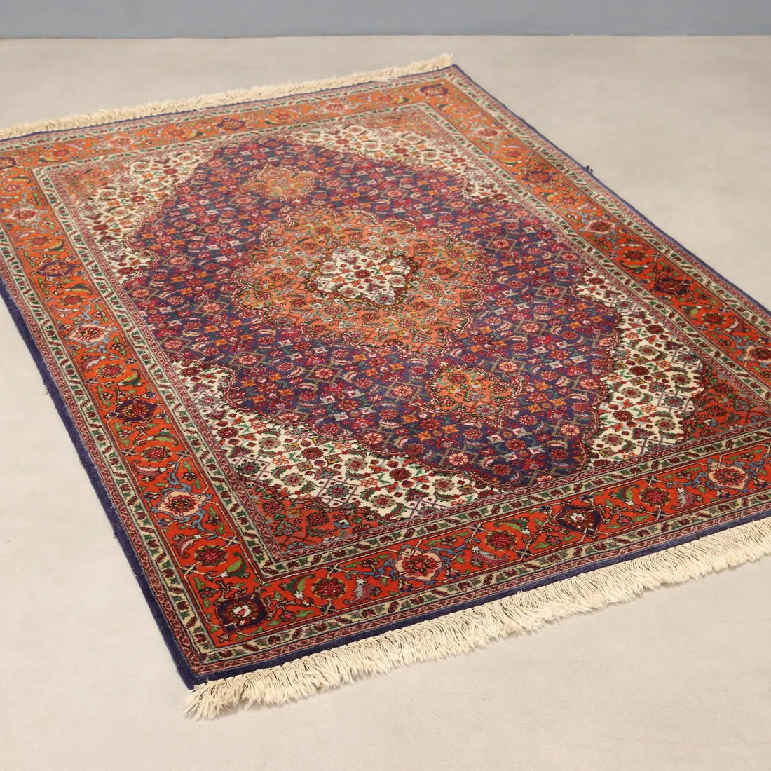 Antique Asian Carpet Cotton Wool Silk Thin Knot 57 x 39 In