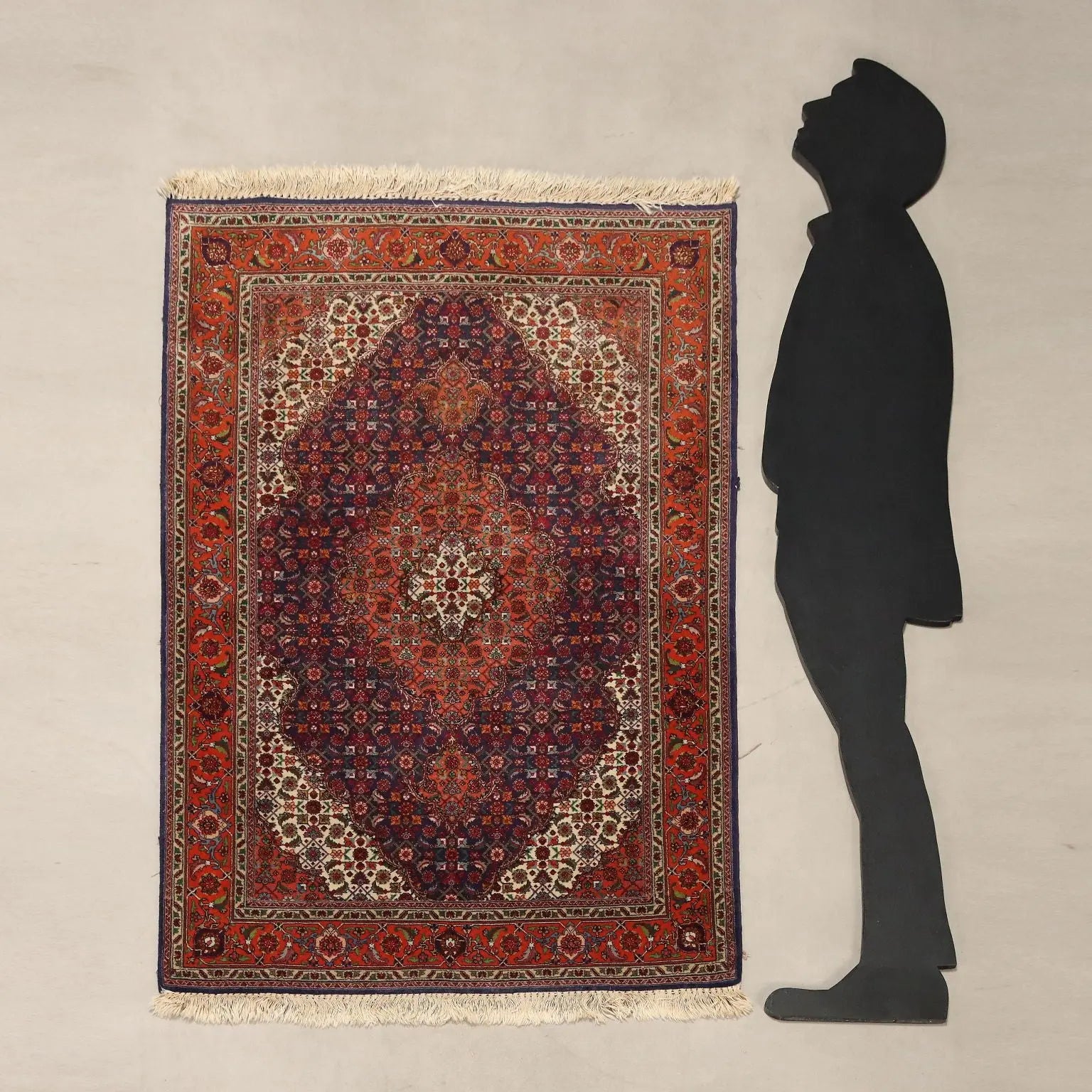 Antique Asian Carpet Cotton Wool Silk Thin Knot 57 x 39 In