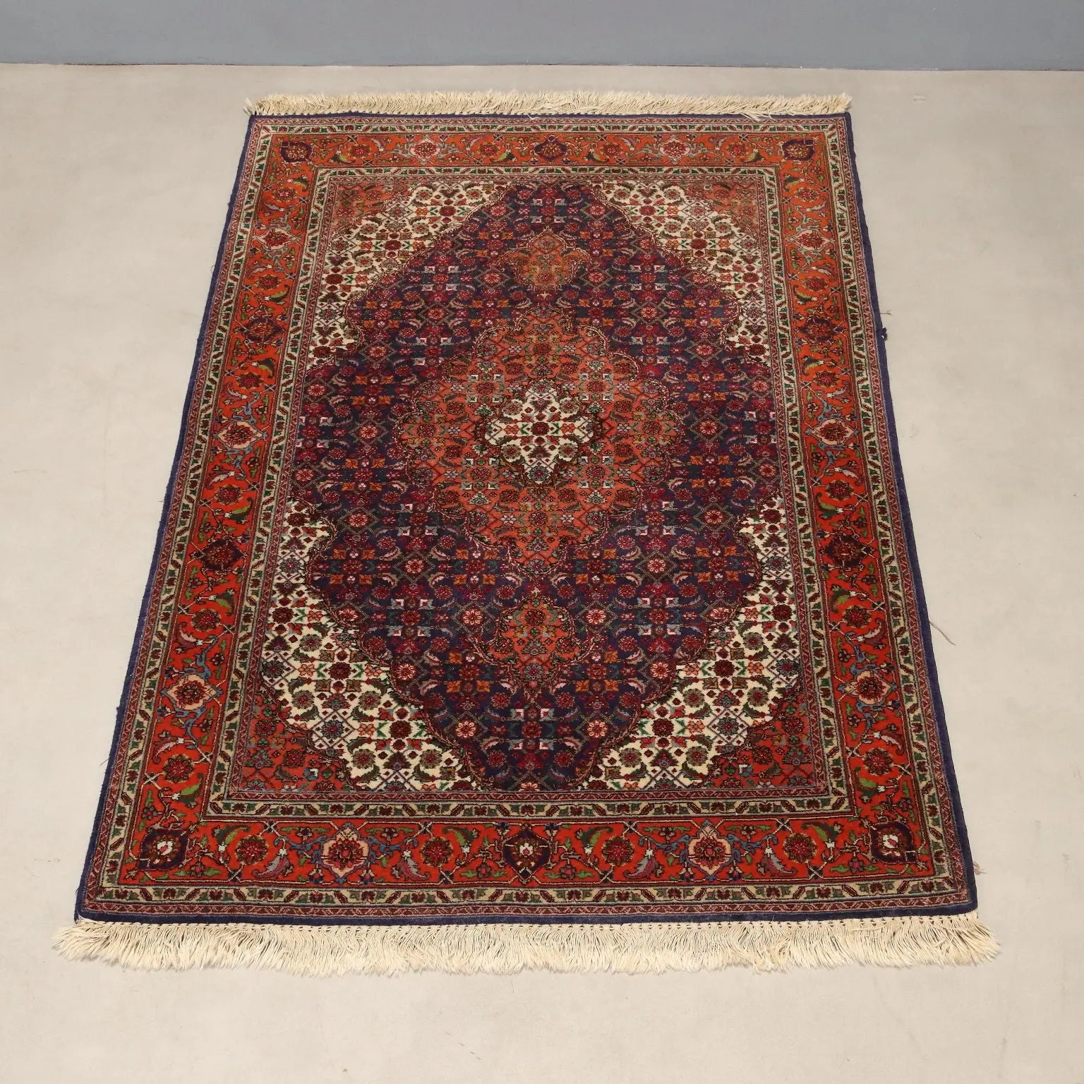 Antique Asian Carpet Cotton Wool Silk Thin Knot 57 x 39 In