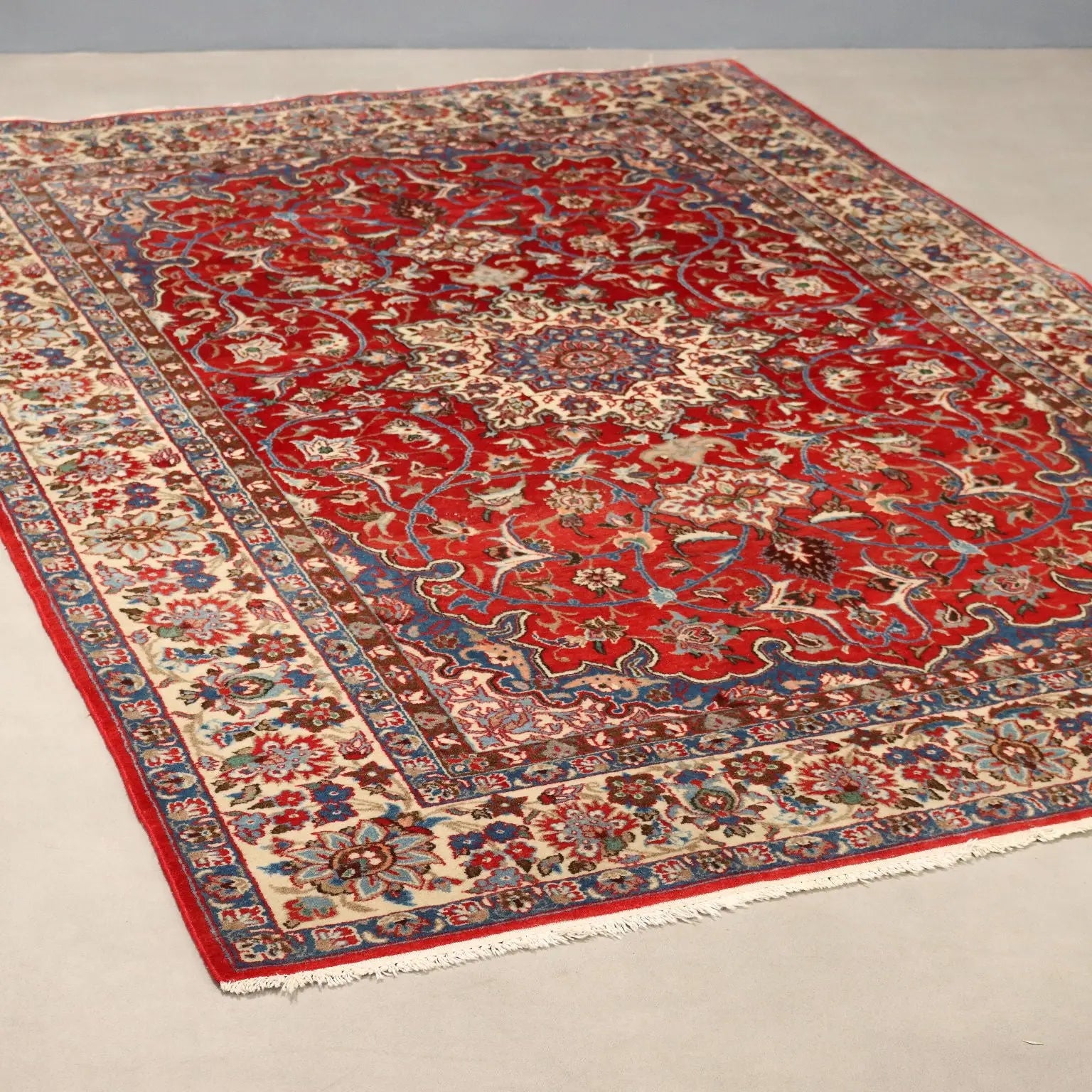 Antique Asian Carpet Wool Cotton Extra-Thin Knot 83 x 57 In