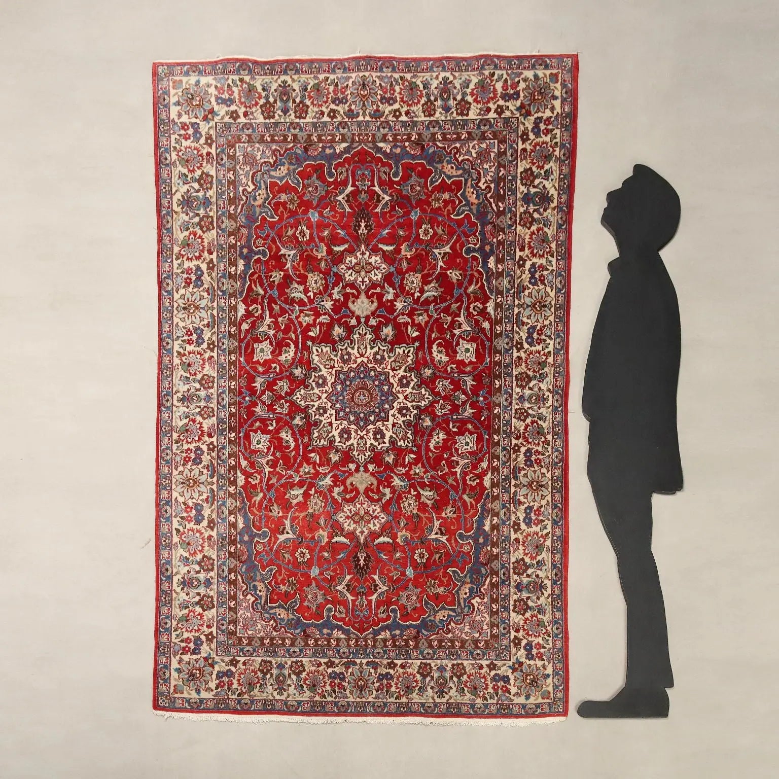 Antique Asian Carpet Wool Cotton Extra-Thin Knot 83 x 57 In