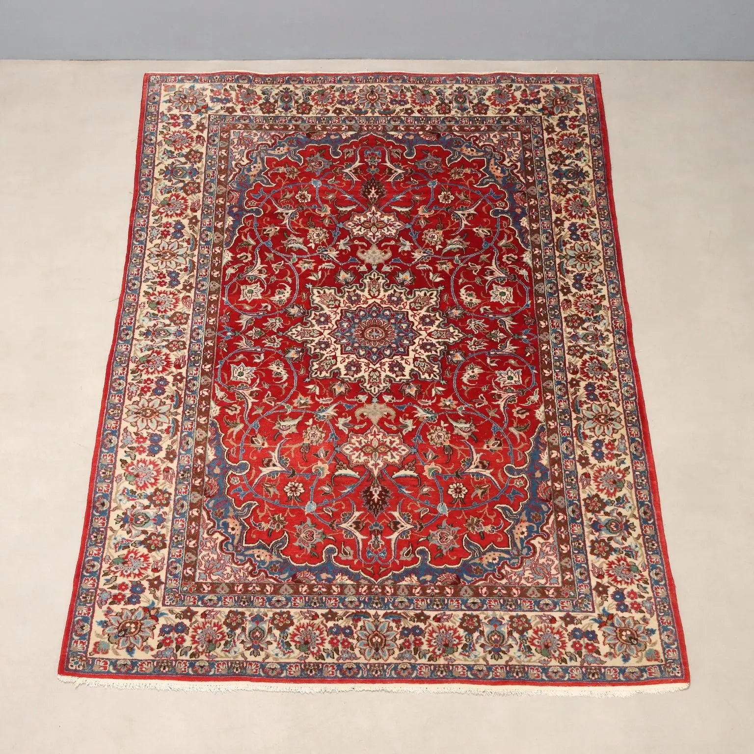 Antique Asian Carpet Wool Cotton Extra-Thin Knot 83 x 57 In