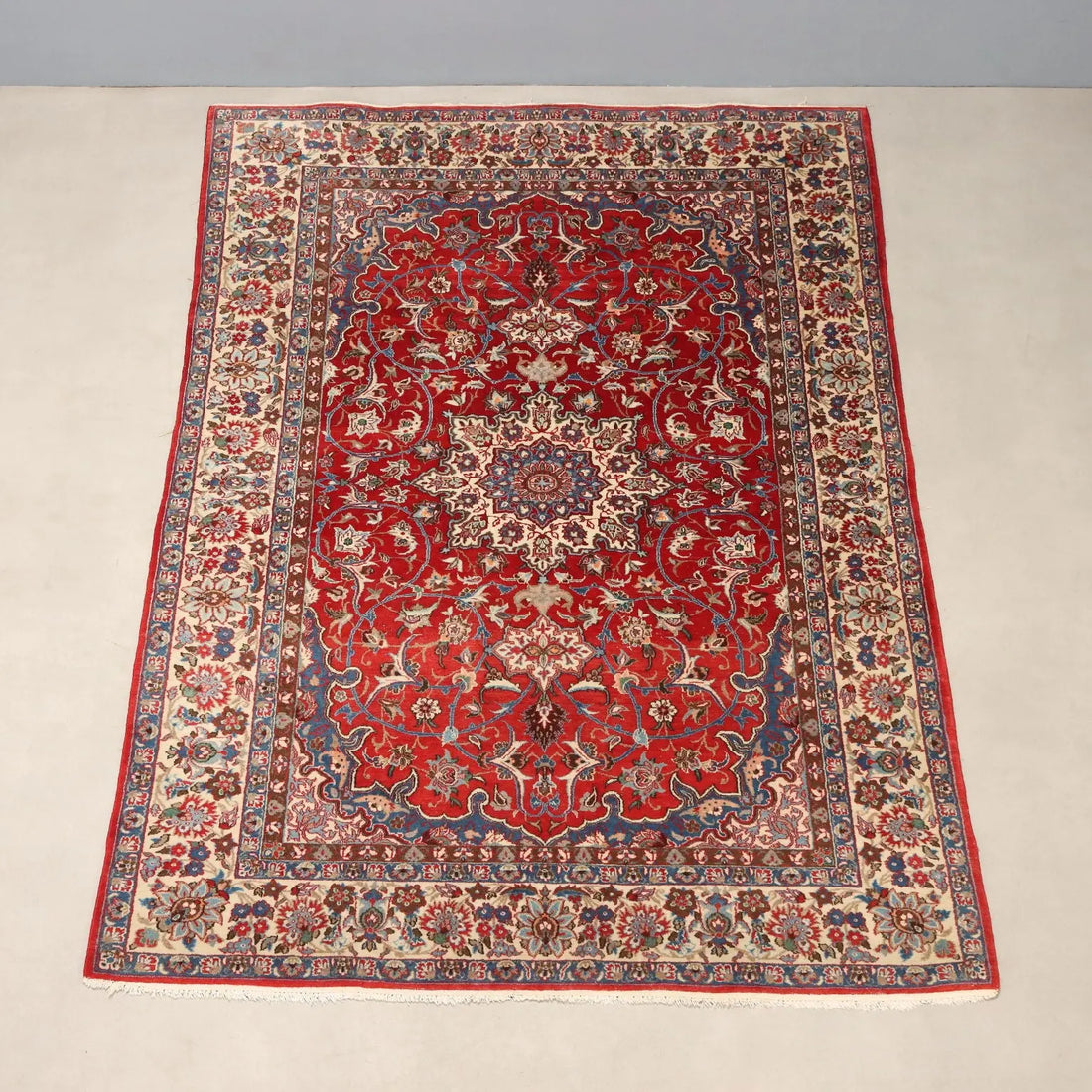 Antique Asian Carpet Wool Cotton Extra-Thin Knot 83 x 57 In