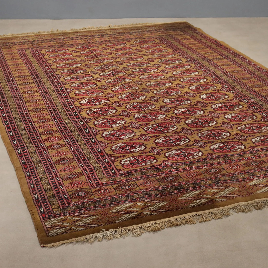 Antique Bukhara Carpet Cotton Wool Thin Knot Pakistan 110 x 75 In