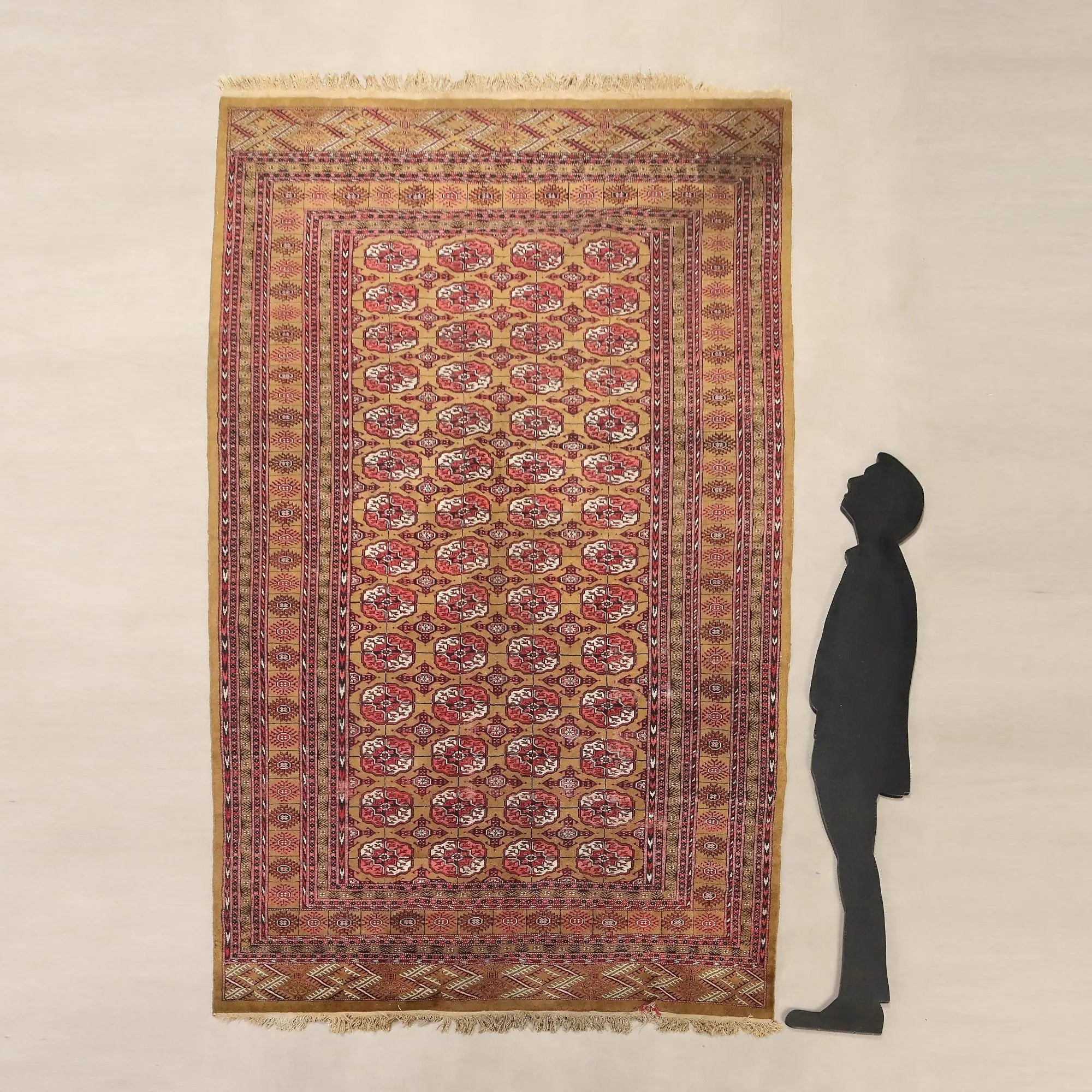 Antique Bukhara Carpet Cotton Wool Thin Knot Pakistan 110 x 75 In