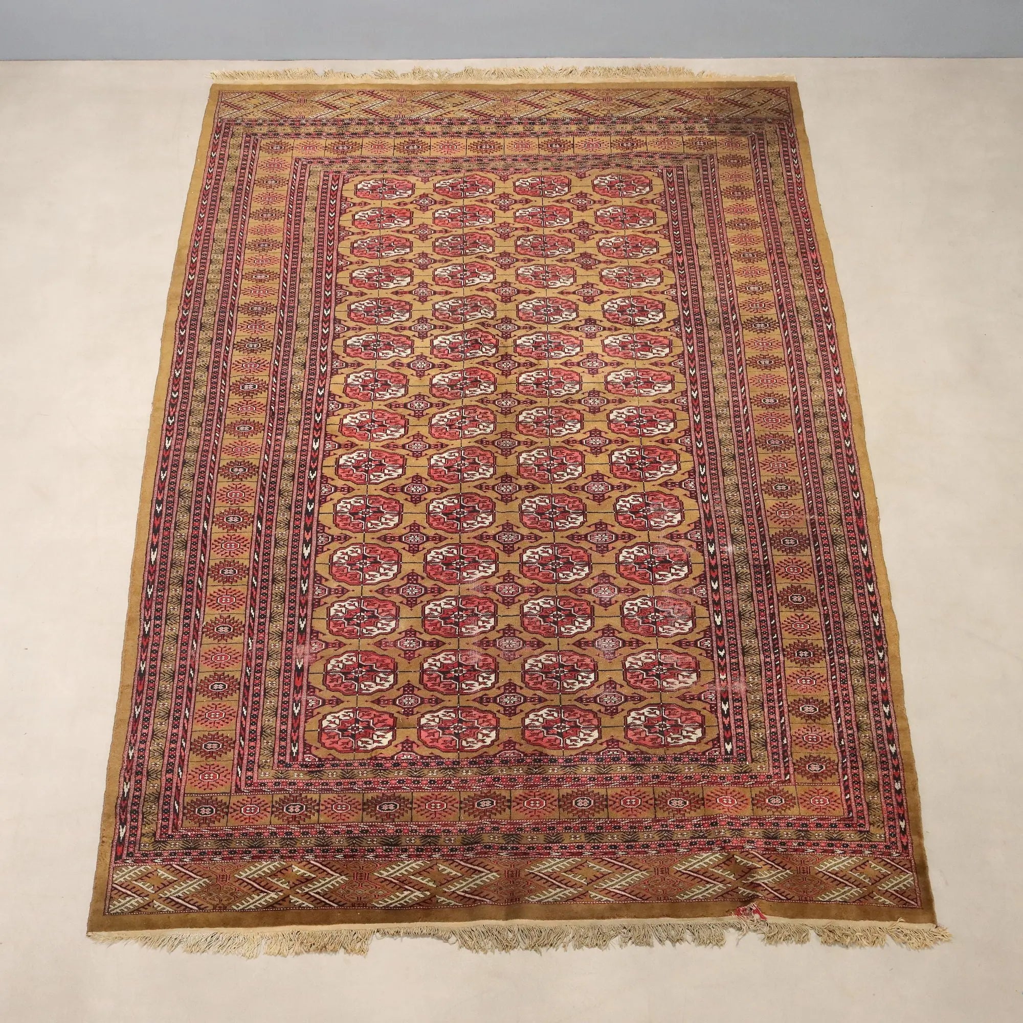 Antique Bukhara Carpet Cotton Wool Thin Knot Pakistan 110 x 75 In