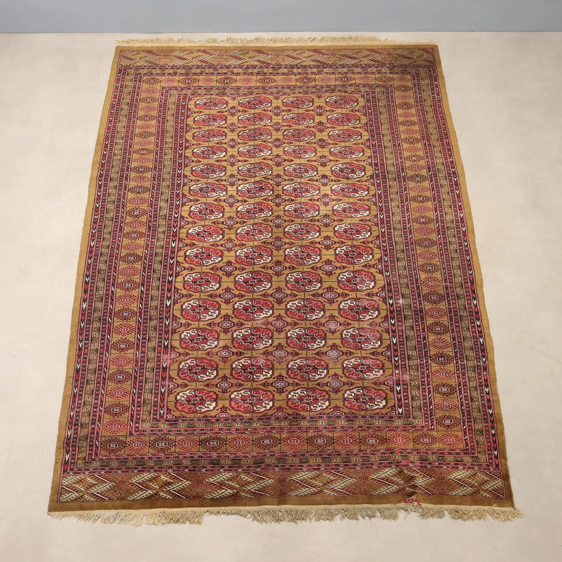 Antique Bukhara Carpet Cotton Wool Thin Knot Pakistan 110 x 75 In
