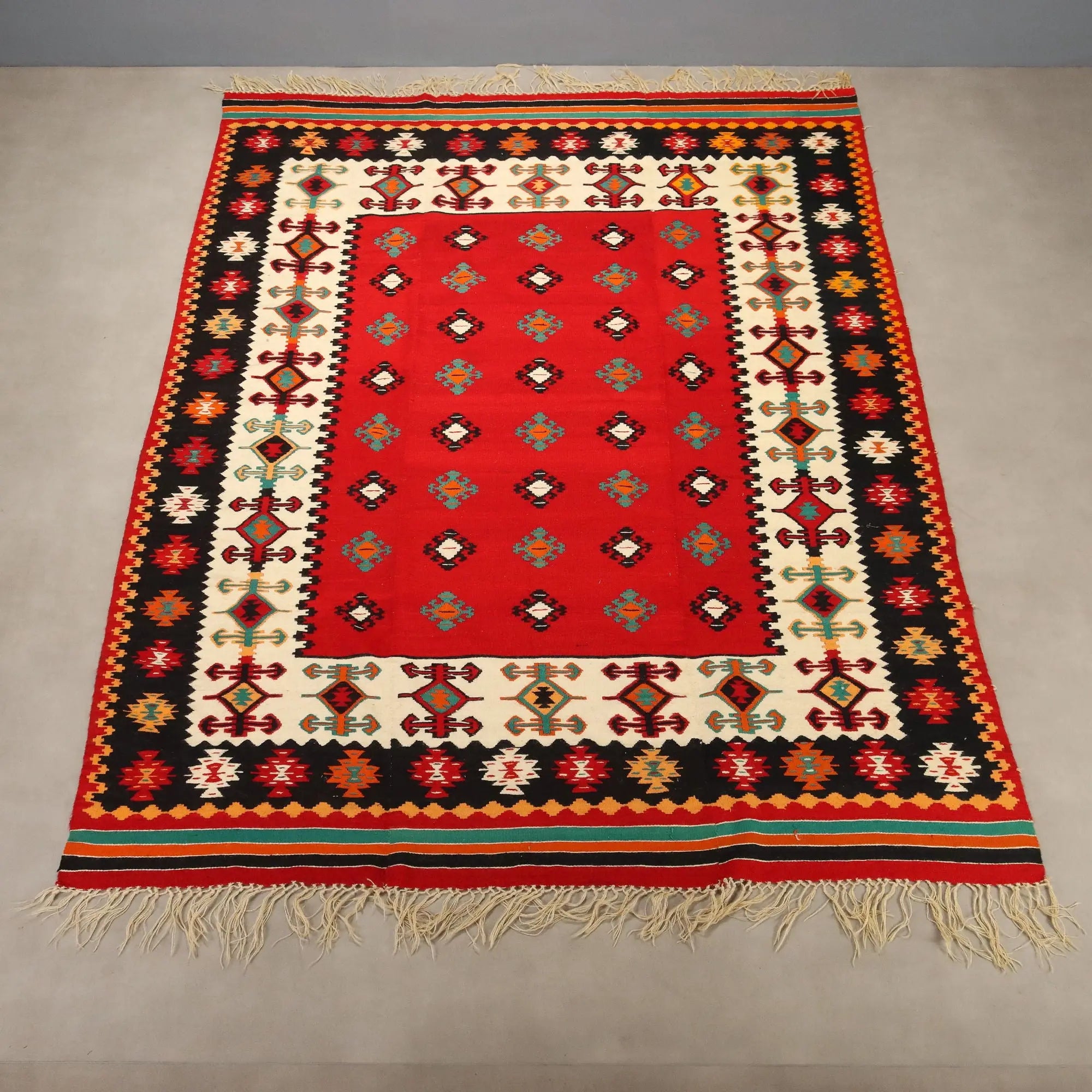 Antique Asian Carpet Wool Handmade Thin Knot 130 x 98 In