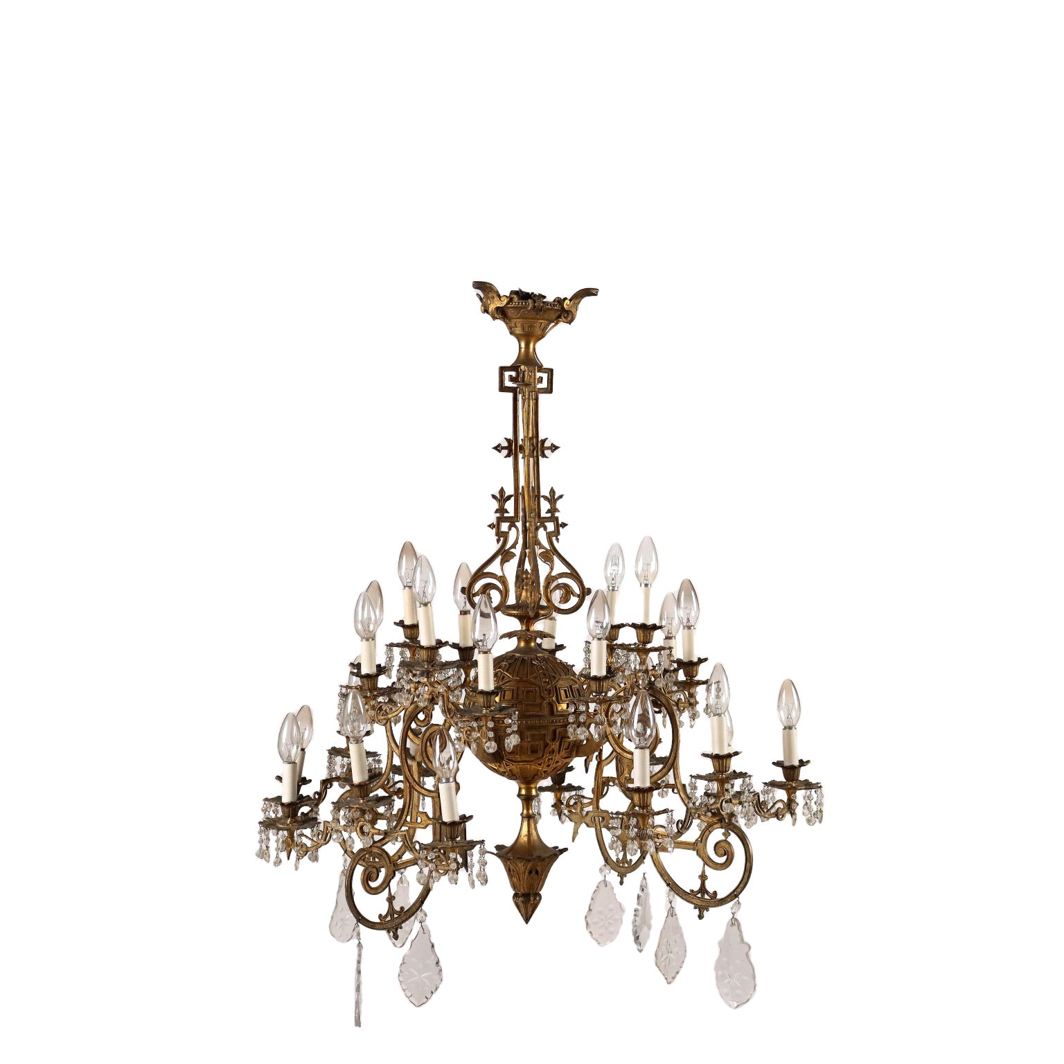 Ancient Neo-Gothic Chandelier Crystal Gilded Bronze XIX Century - Italy Third Quarter 19th Century | Antiques  Lighting