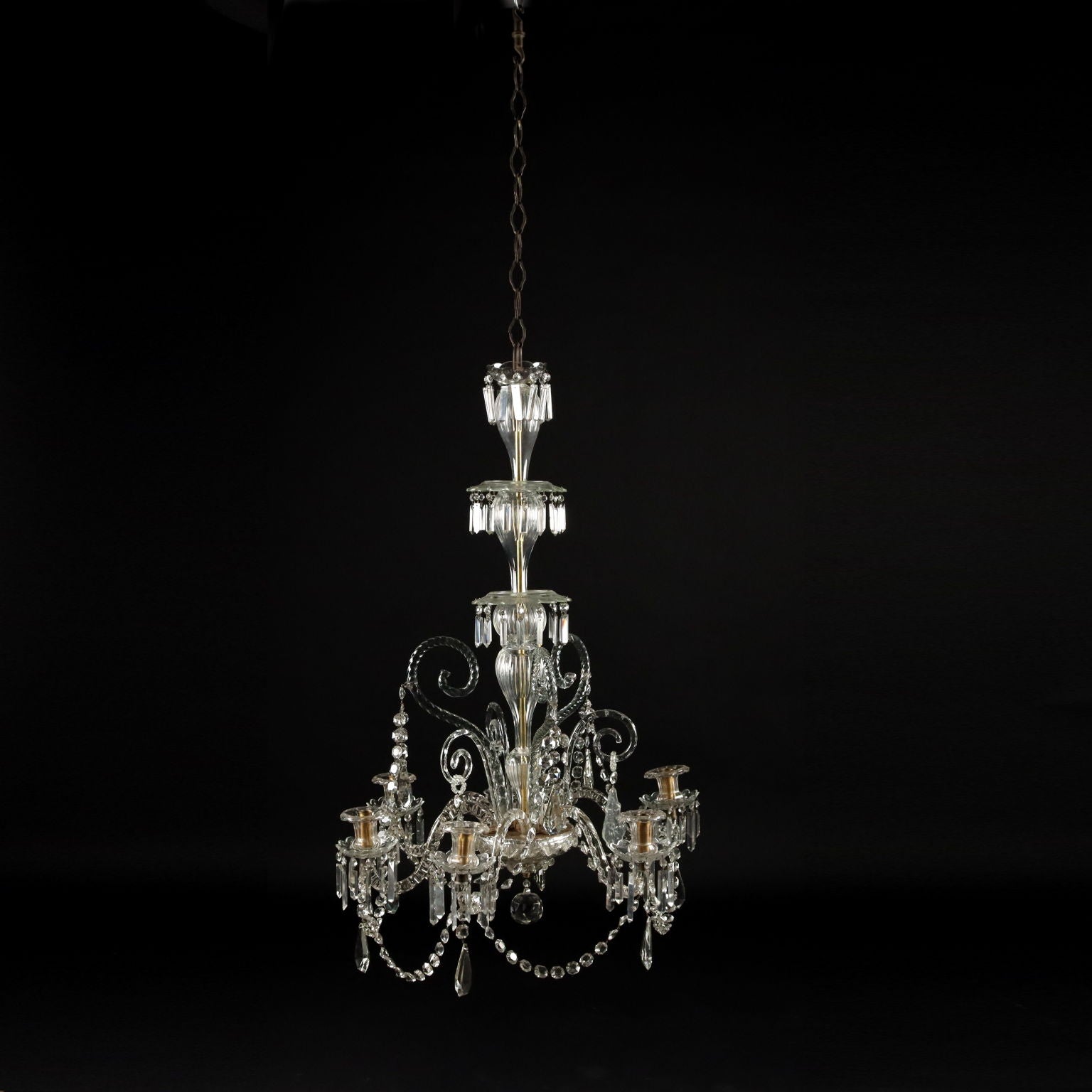 Ancient Chandelier in Glass with 6 Lights from the XIX Century - Italy, Second Half XIX Century | Antiques  Lighting