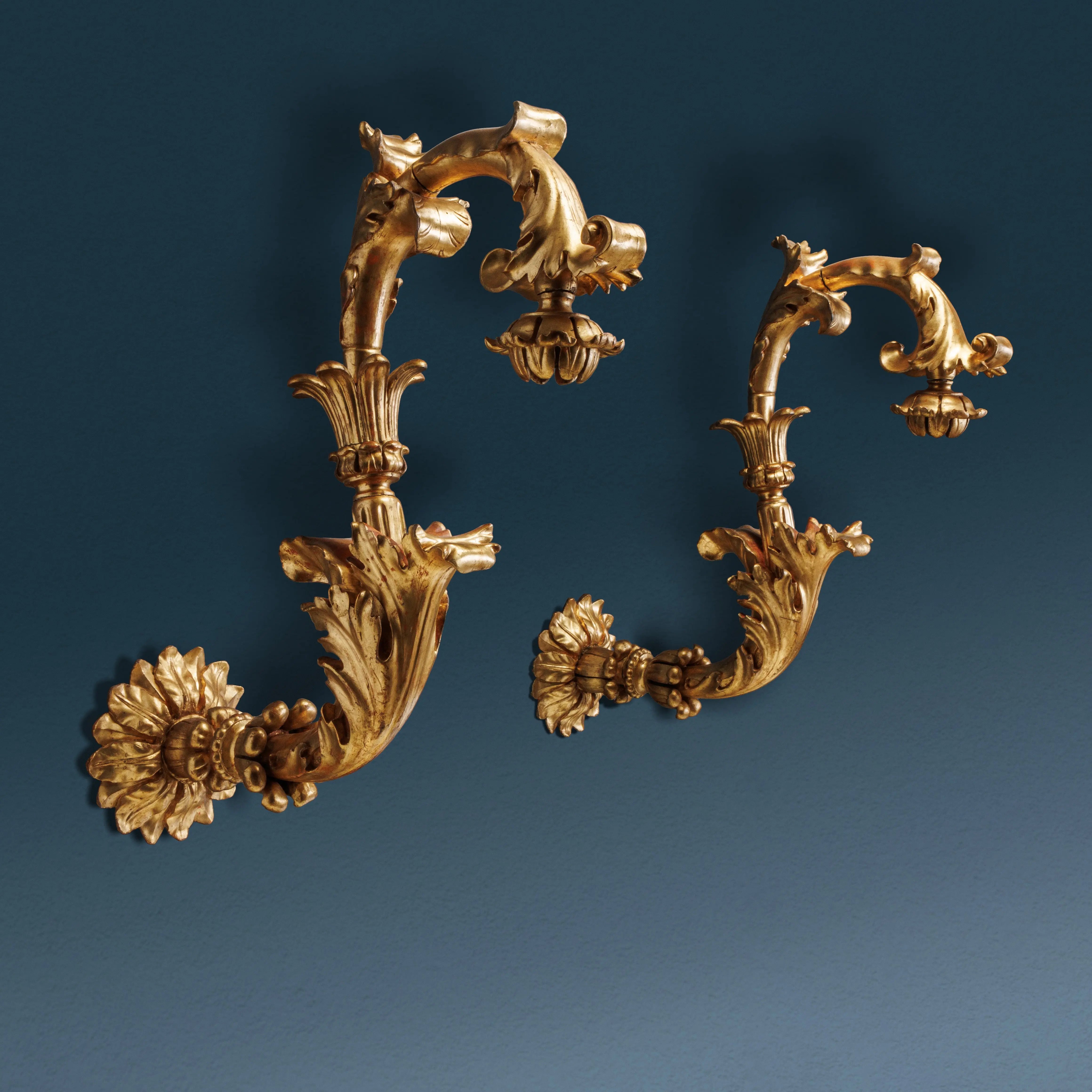Antique Baroque Lantern Holders Gilded Wood Italy XVIII Century - Lombardy, Early XVIII Century | Antiques | Lighting