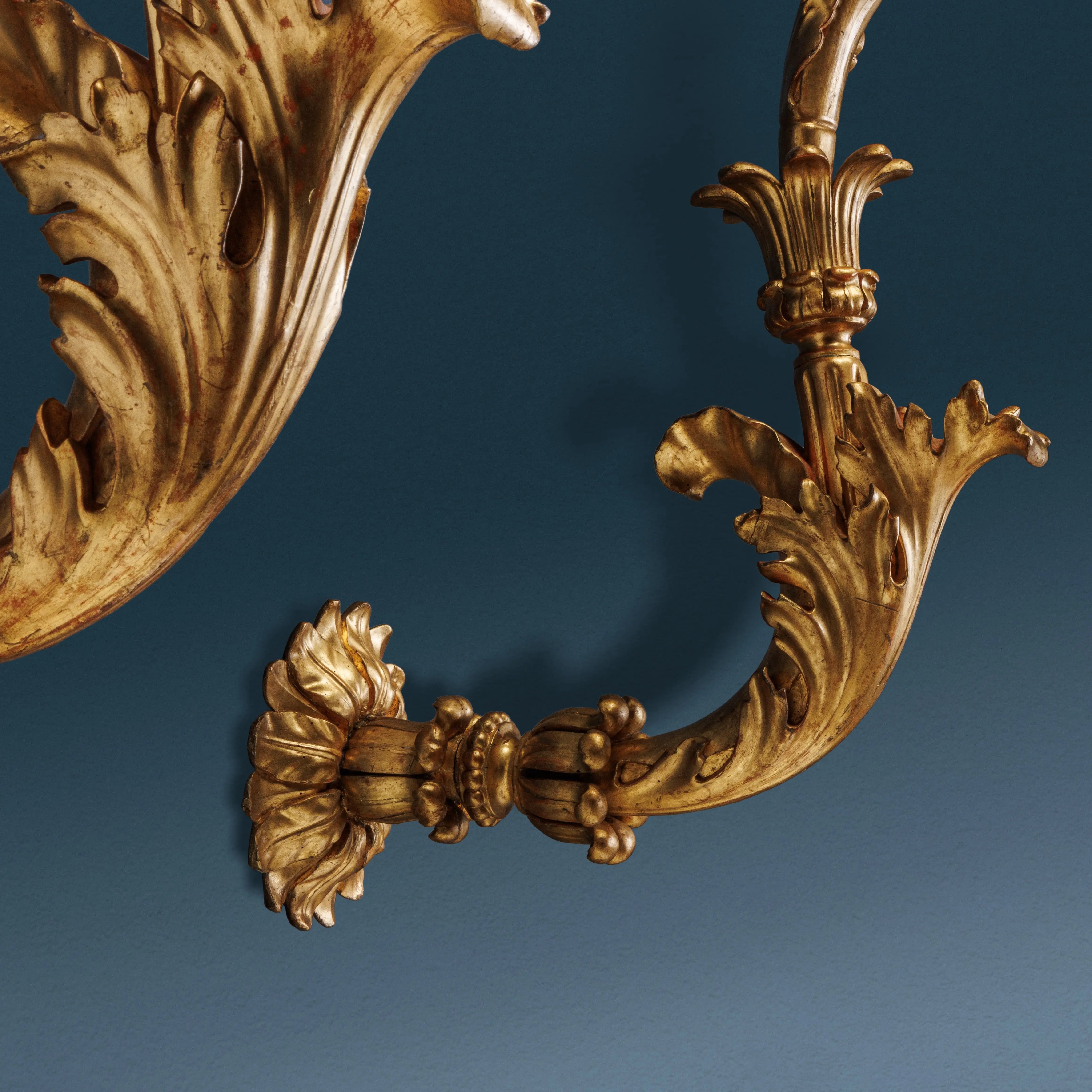 Antique Baroque Lantern Holders Gilded Wood Italy XVIII Century - Lombardy, Early XVIII Century | Antiques | Lighting