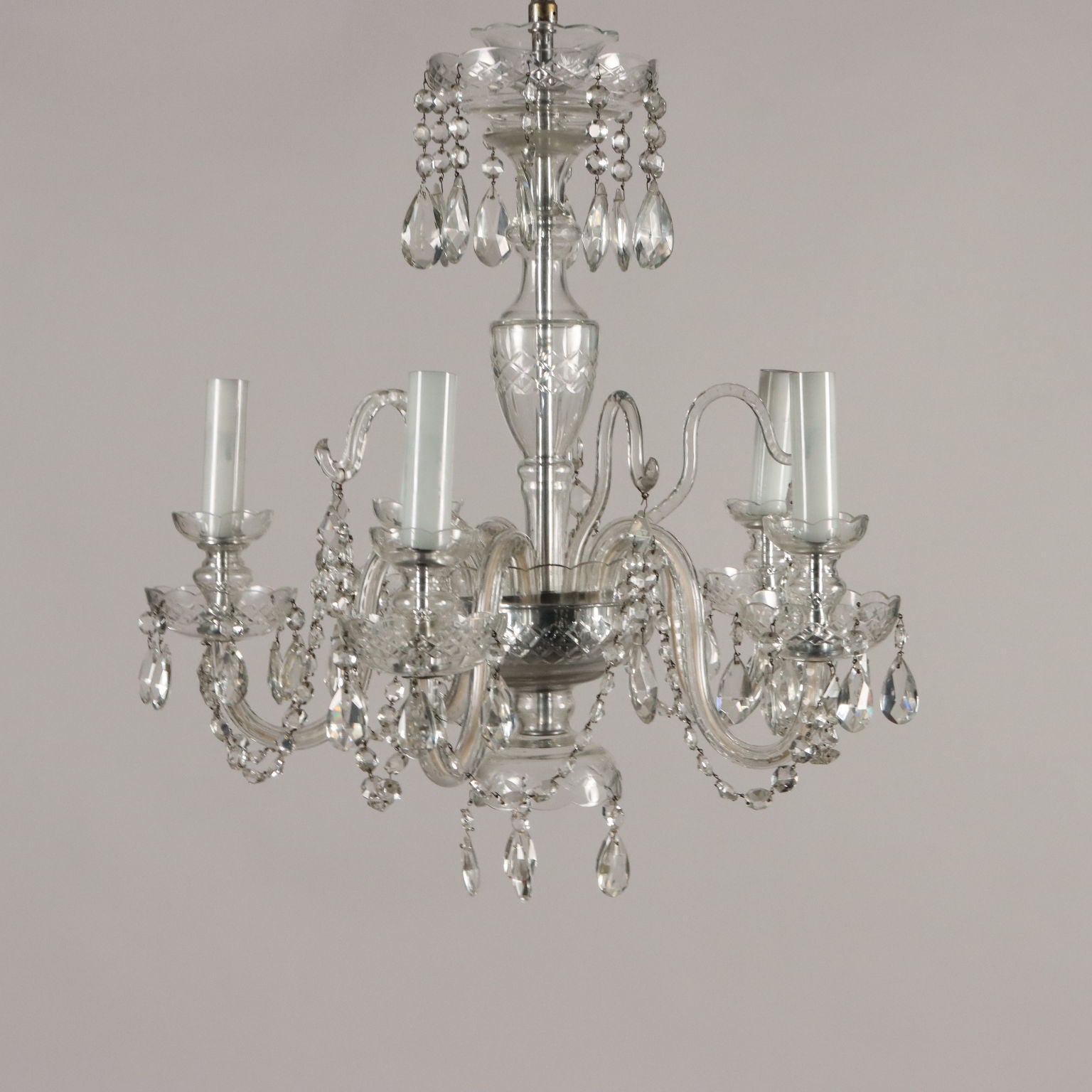 Ancient 5 Lights Chandelier '900 Bohemian Crystal Lighting - Czech Republic 20th Century | Antiques  Lighting
