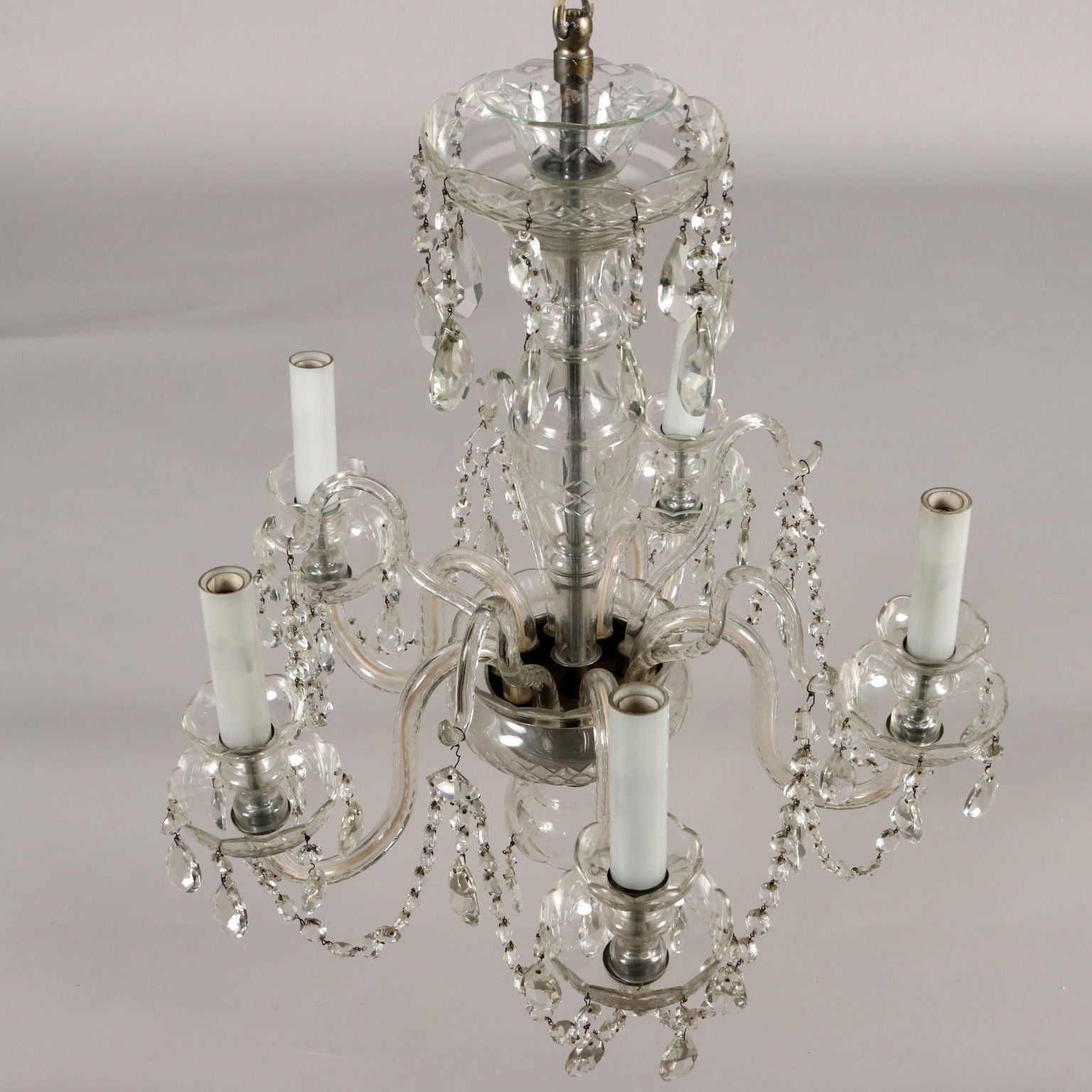 Ancient 5 Lights Chandelier '900 Bohemian Crystal Lighting - Czech Republic 20th Century | Antiques  Lighting