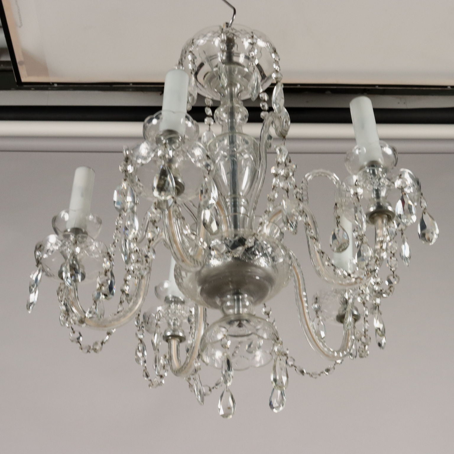 Ancient 5 Lights Chandelier '900 Bohemian Crystal Lighting - Czech Republic 20th Century | Antiques  Lighting