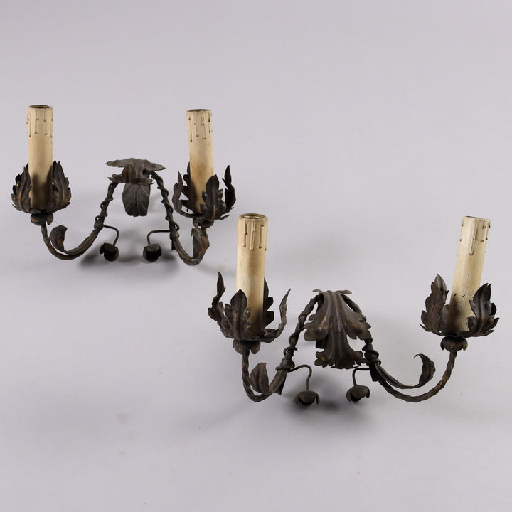 Pair of Antique Wall Lamps with 2 Lights Metal Italy XX Century - Italy, XX Century | Antiques  Lighting