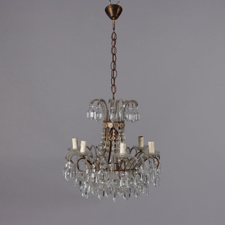 Antique 6 Light Chandelier Metal Glass Pendants XX Century - Italy, XX Century | Antiques  Lighting