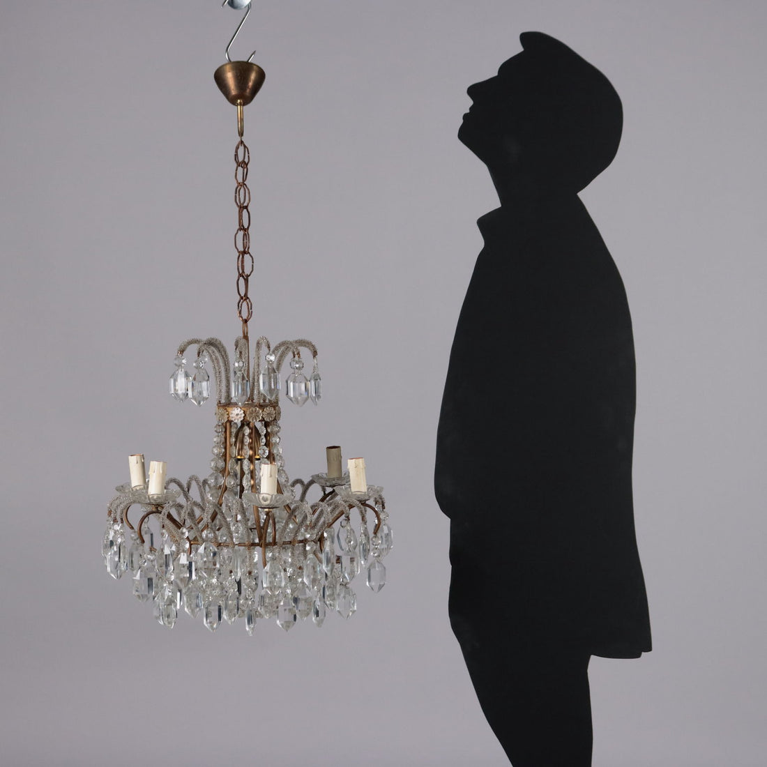 Antique 6 Light Chandelier Metal Glass Pendants XX Century - Italy, XX Century | Antiques  Lighting