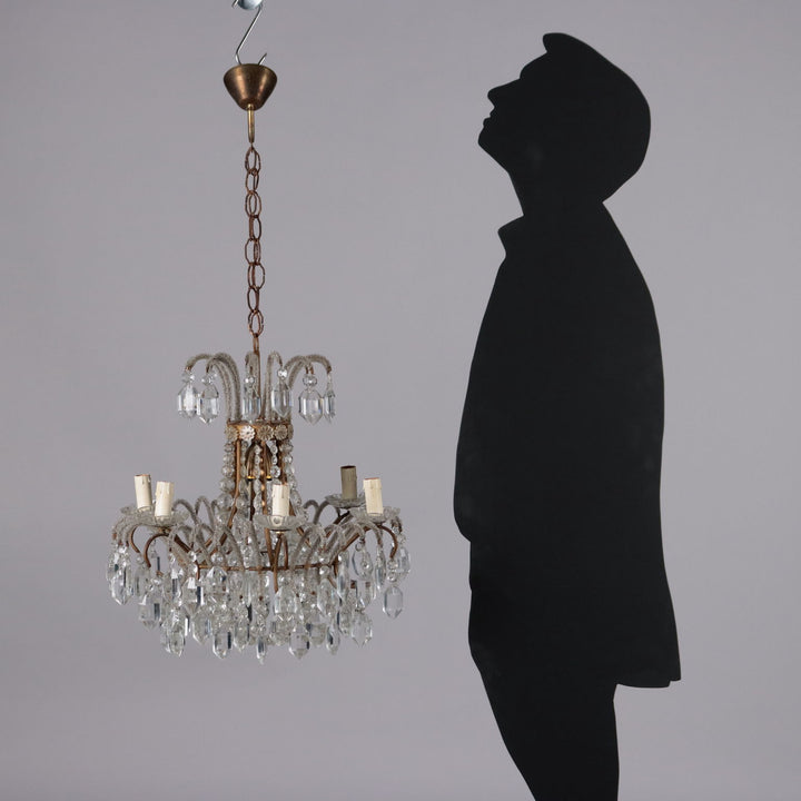 Antique 6 Light Chandelier Metal Glass Pendants XX Century - Italy, XX Century | Antiques  Lighting