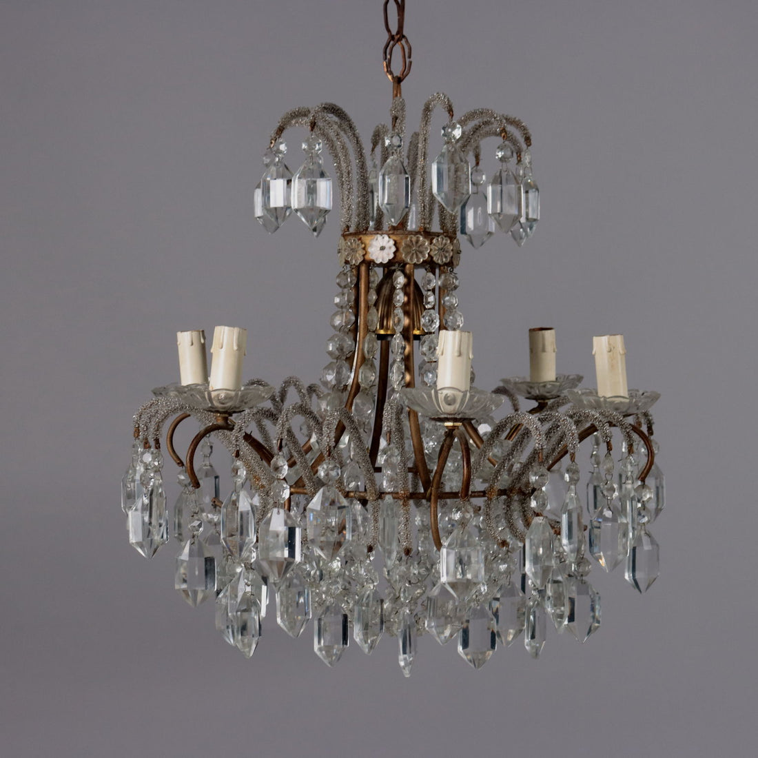 Antique 6 Light Chandelier Metal Glass Pendants XX Century - Italy, XX Century | Antiques  Lighting