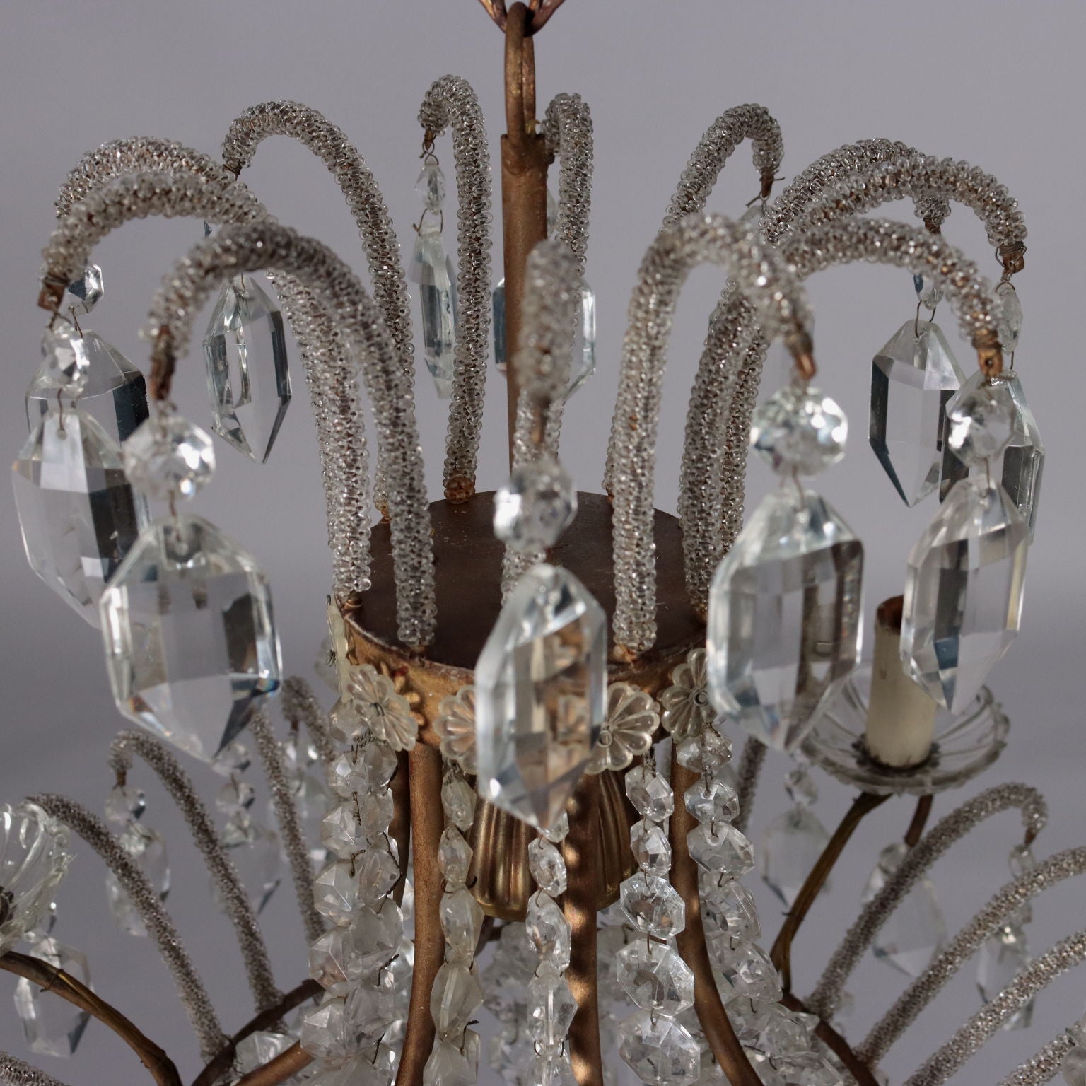 Antique 6 Light Chandelier Metal Glass Pendants XX Century - Italy, XX Century | Antiques  Lighting