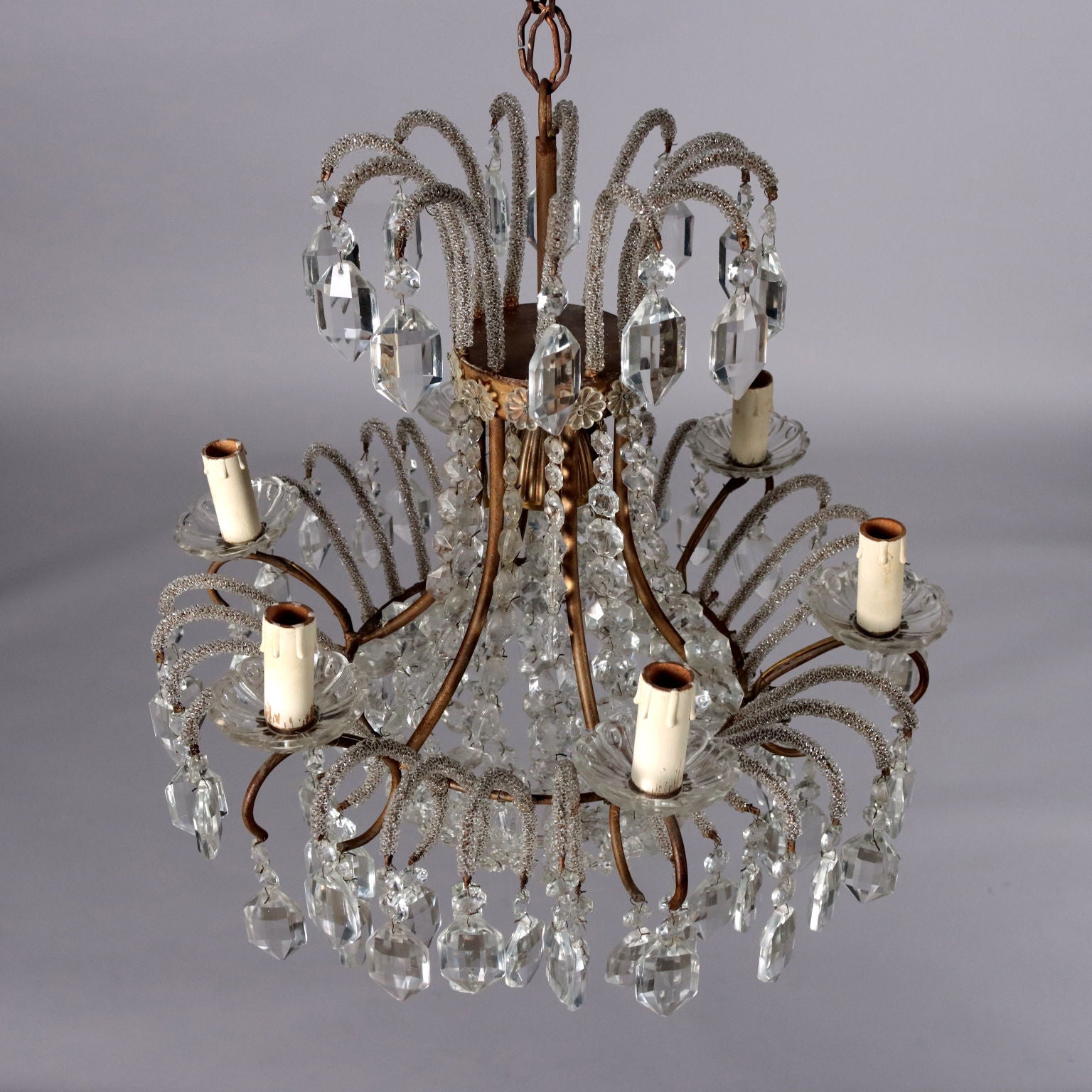 Antique 6 Light Chandelier Metal Glass Pendants XX Century - Italy, XX Century | Antiques  Lighting