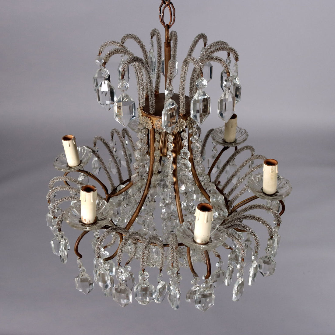 Antique 6 Light Chandelier Metal Glass Pendants XX Century - Italy, XX Century | Antiques  Lighting