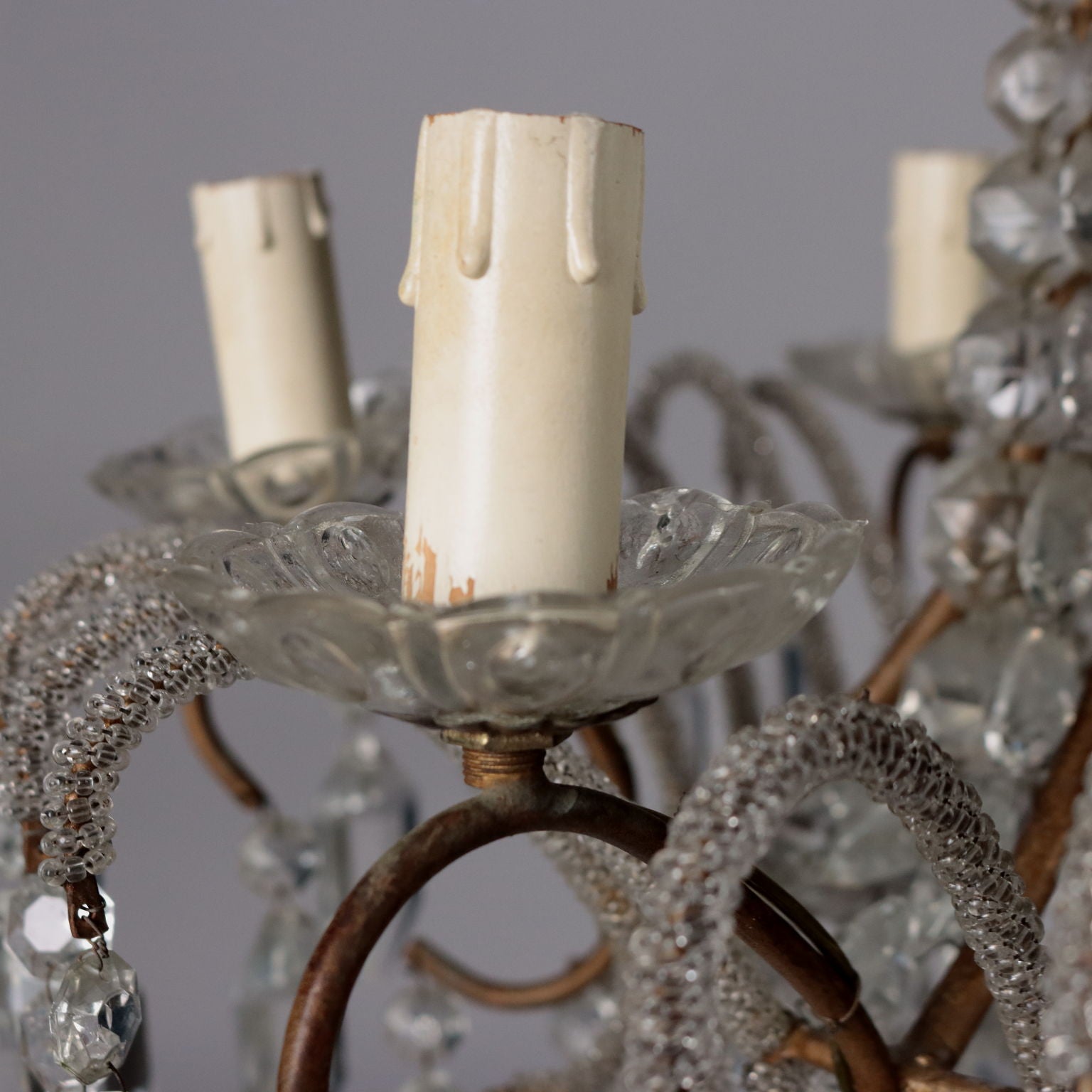 Antique 6 Light Chandelier Metal Glass Pendants XX Century - Italy, XX Century | Antiques  Lighting