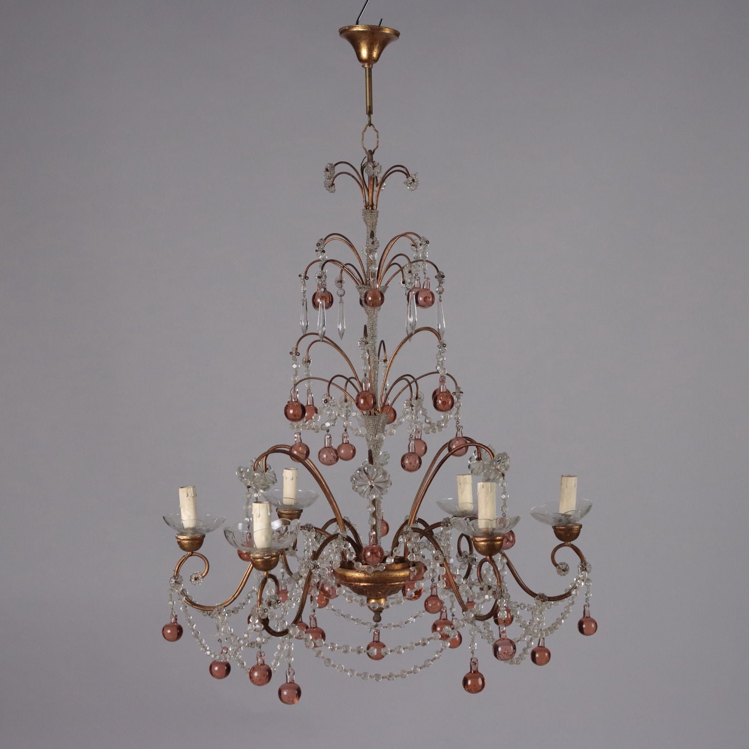 Antique 6 Light Chandelier Metal Glass Italy XX Century - Italy, Early XX Century | Antiques  Lighting