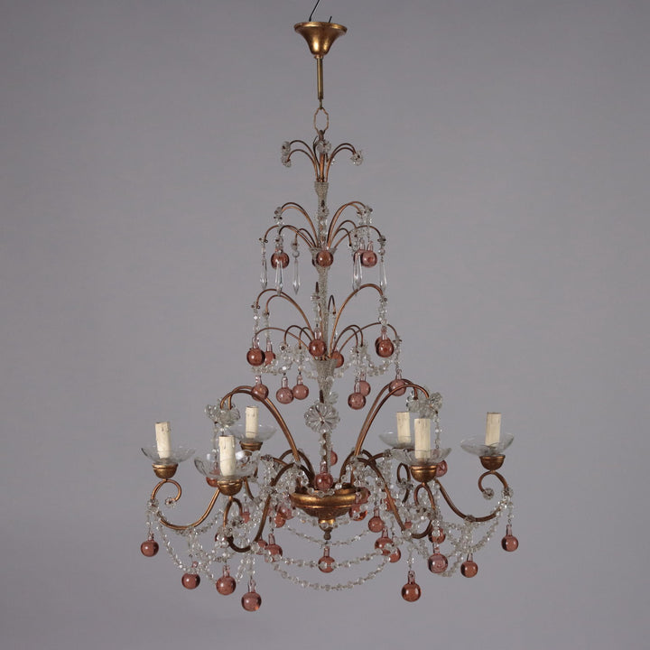 Antique 6 Light Chandelier Metal Glass Italy XX Century - Italy, Early XX Century | Antiques  Lighting