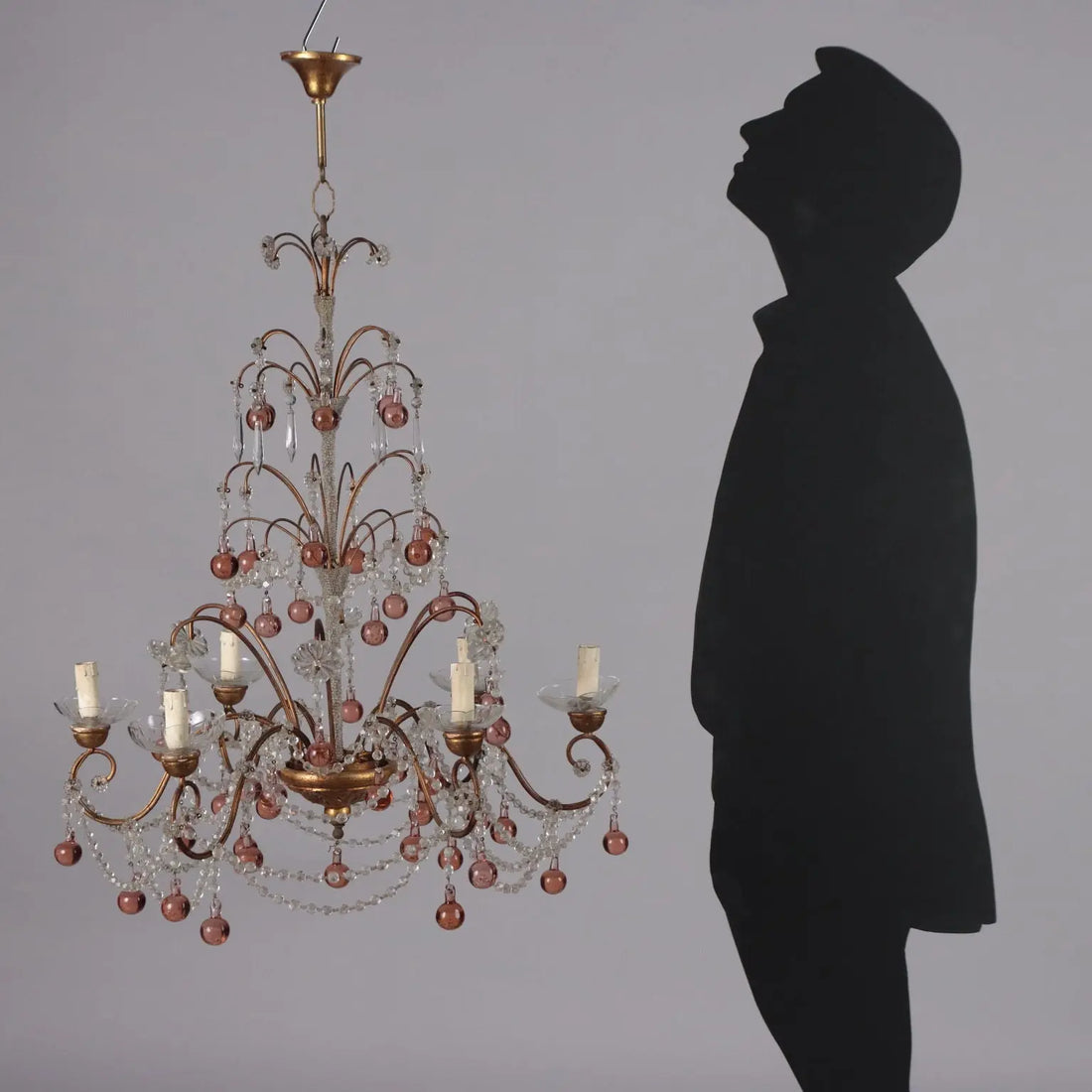 Antique 6 Light Chandelier Metal Glass Italy XX Century - Italy, Early XX Century | Antiques | Lighting