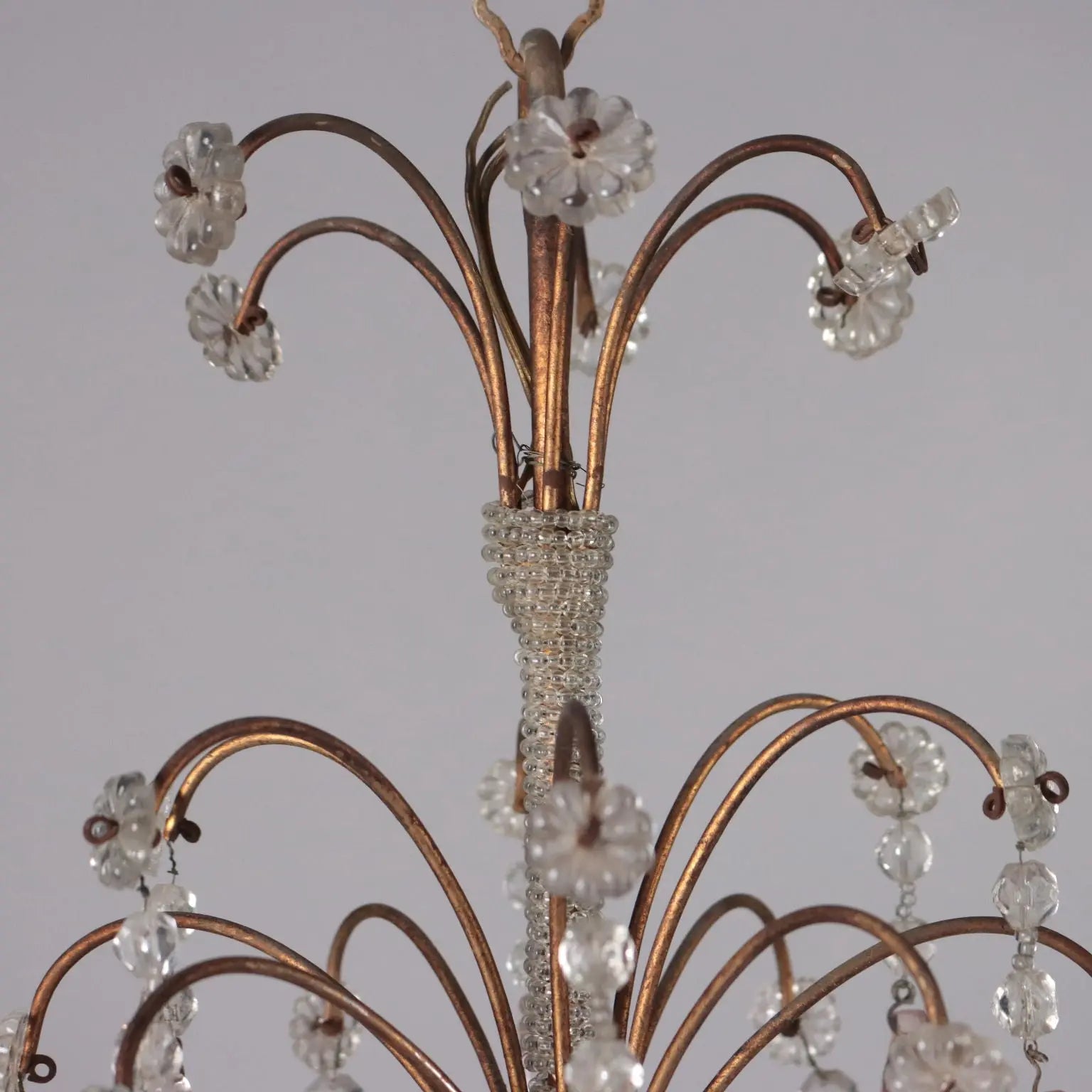 Antique 6 Light Chandelier Metal Glass Italy XX Century - Italy, Early XX Century | Antiques | Lighting